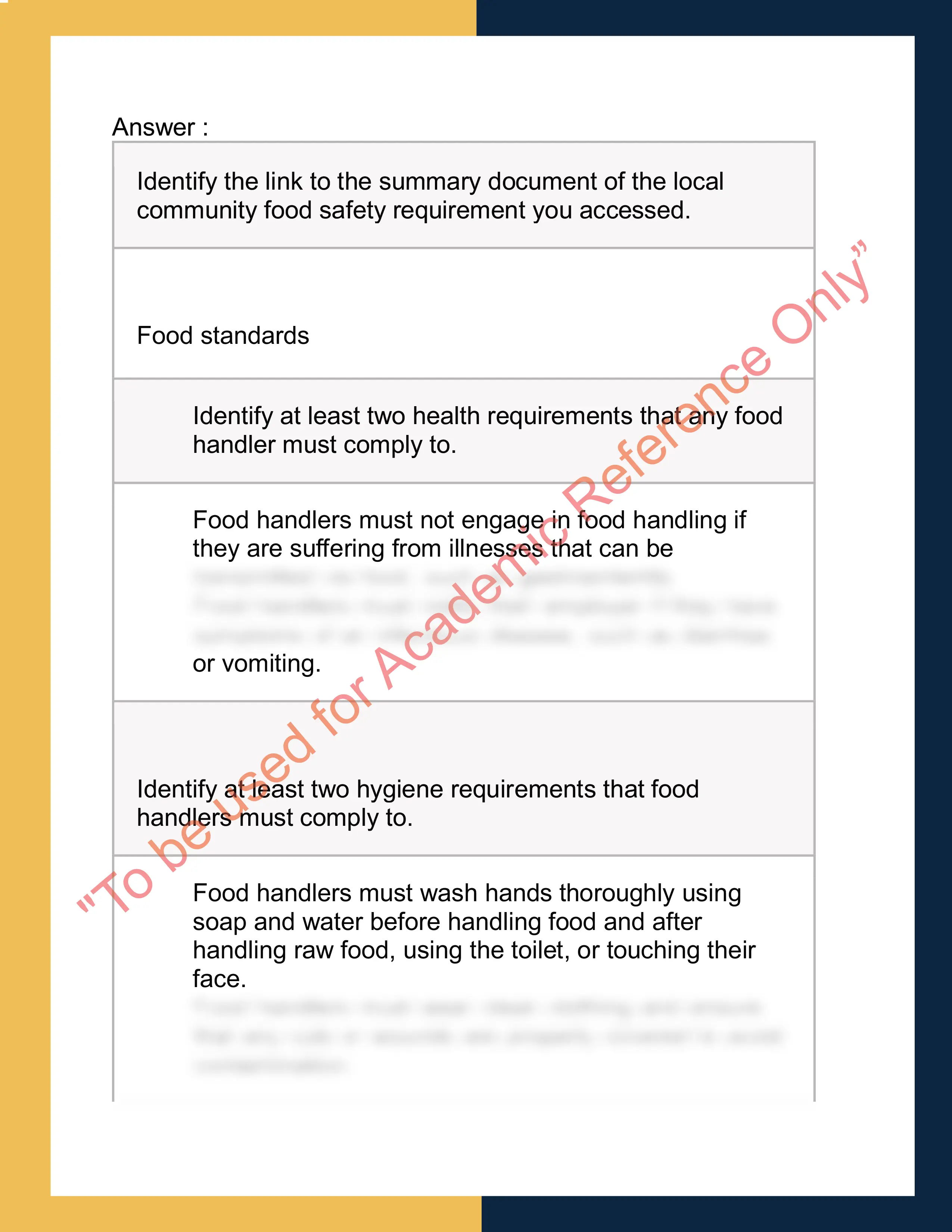 Sample Solution forSITXFSA008 - Develop and implement a food safety 1