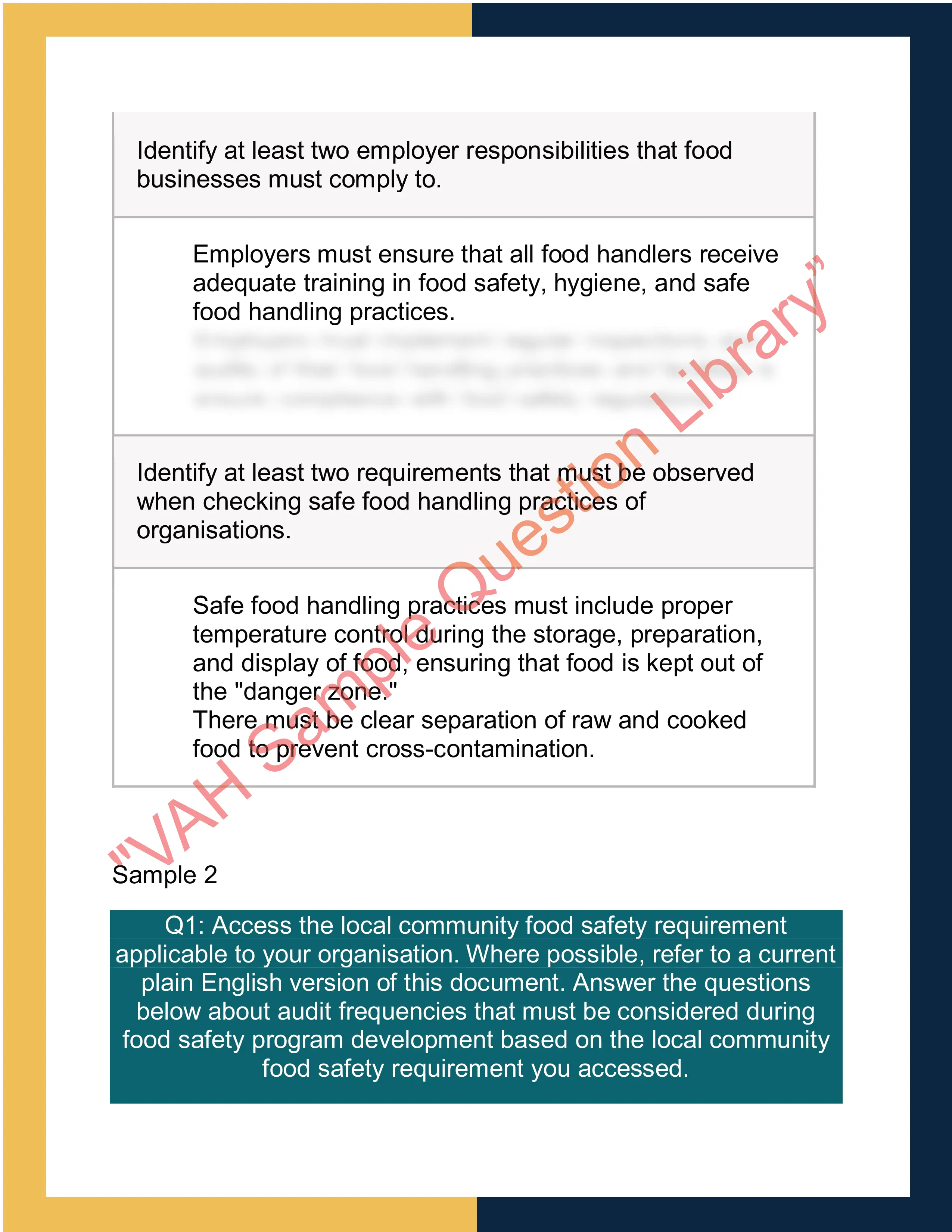 Sample Solution forSITXFSA008 - Develop and implement a food safety 2
