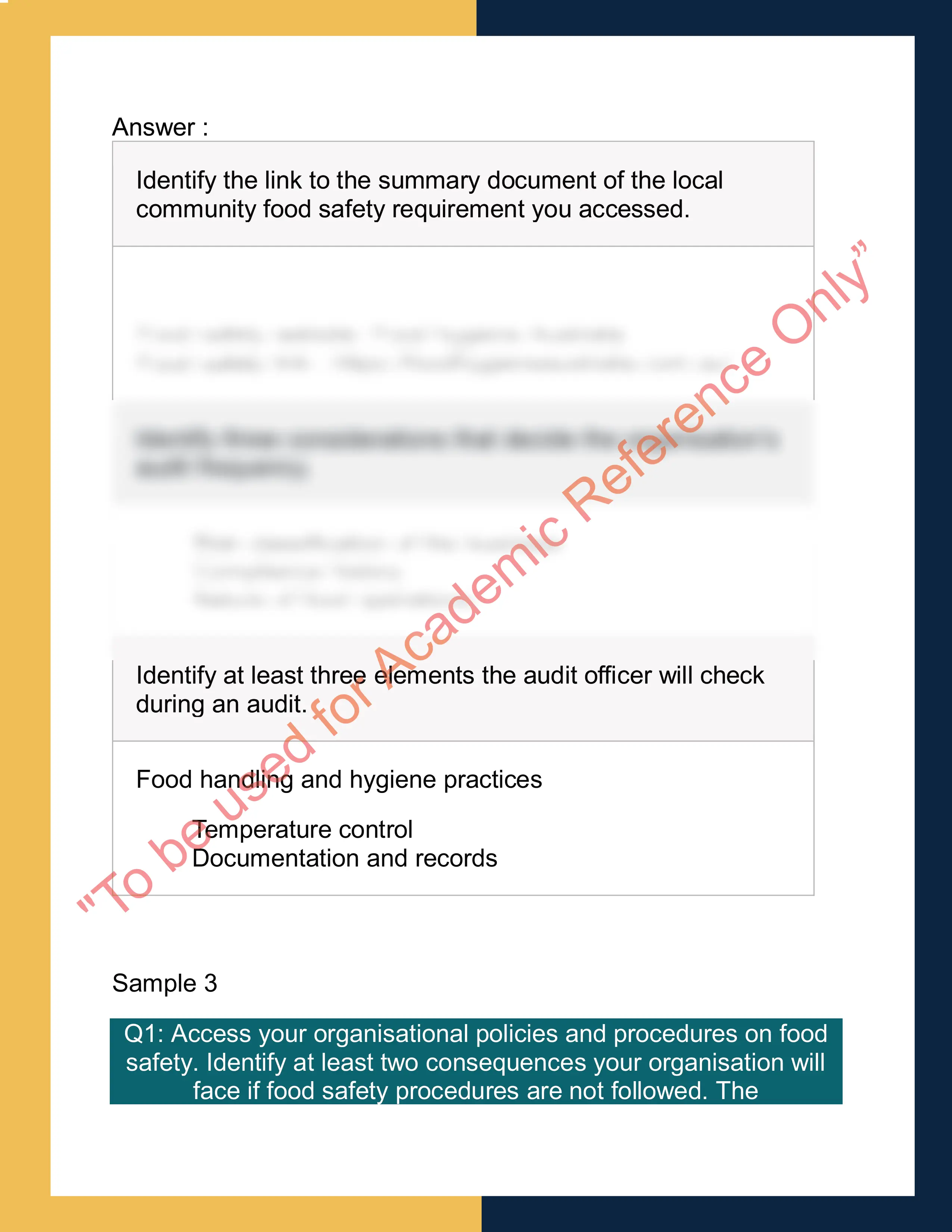 Sample Solution forSITXFSA008 - Develop and implement a food safety 3