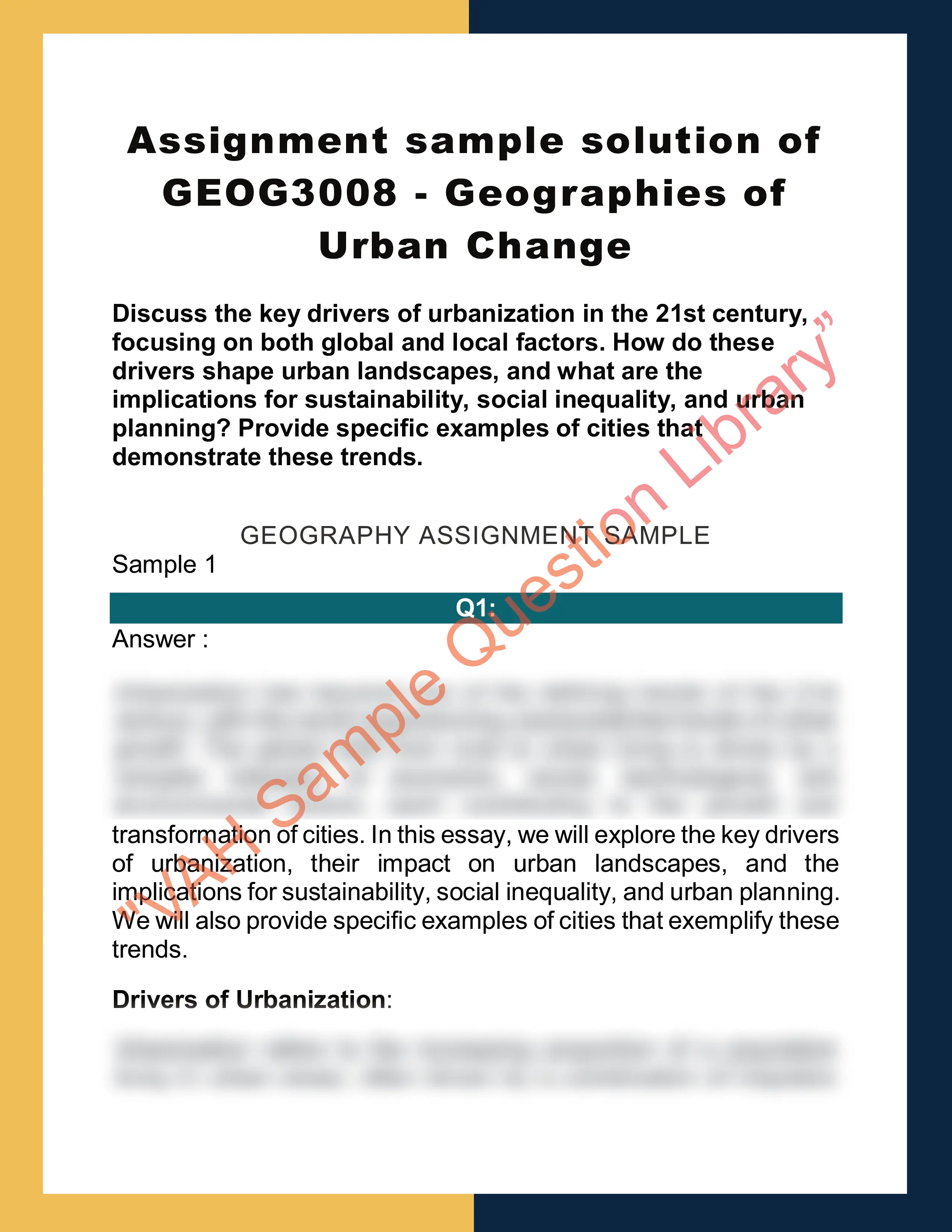 Assignment sample solution of GEOG3008 - Geographies of Urban Change 0