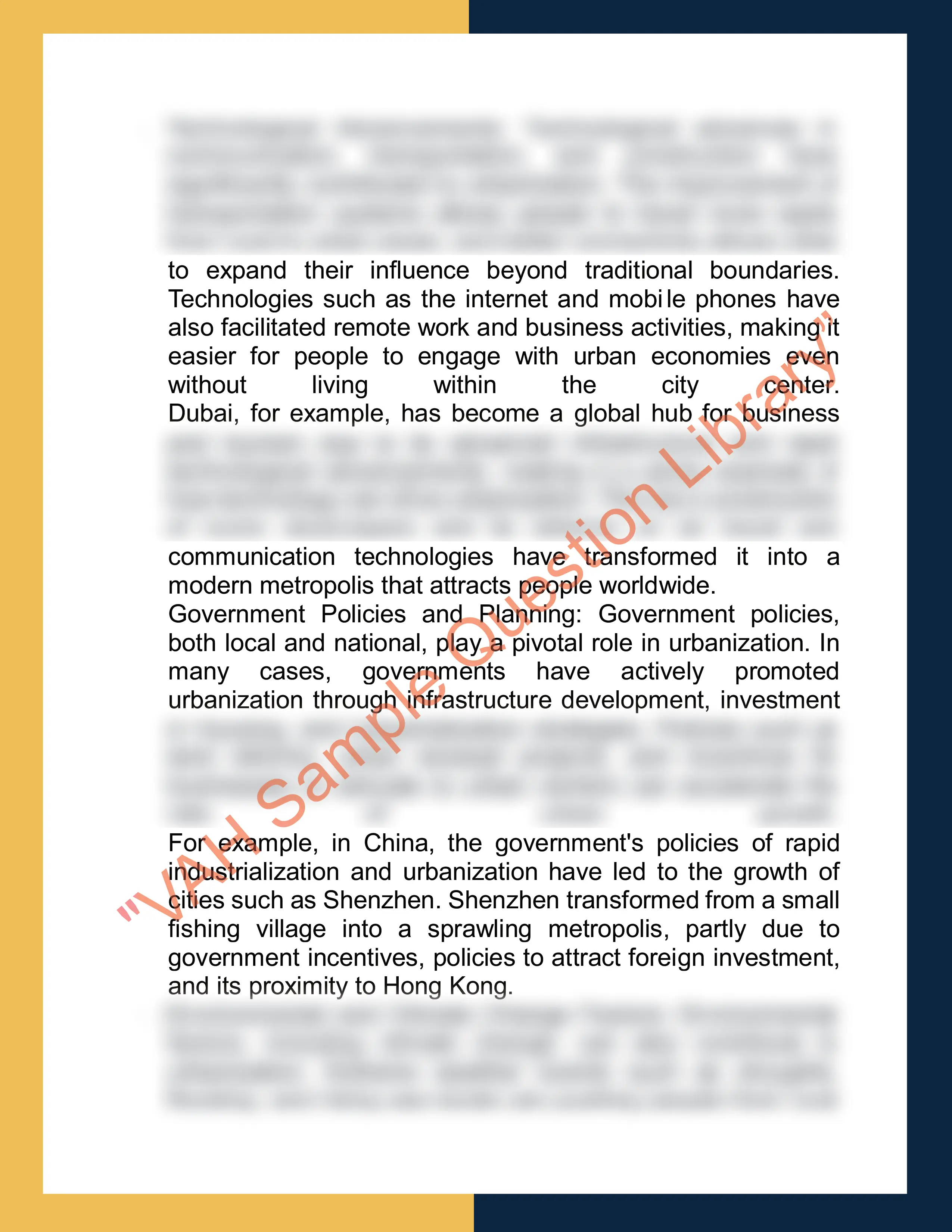 Assignment sample solution of GEOG3008 - Geographies of Urban Change 2