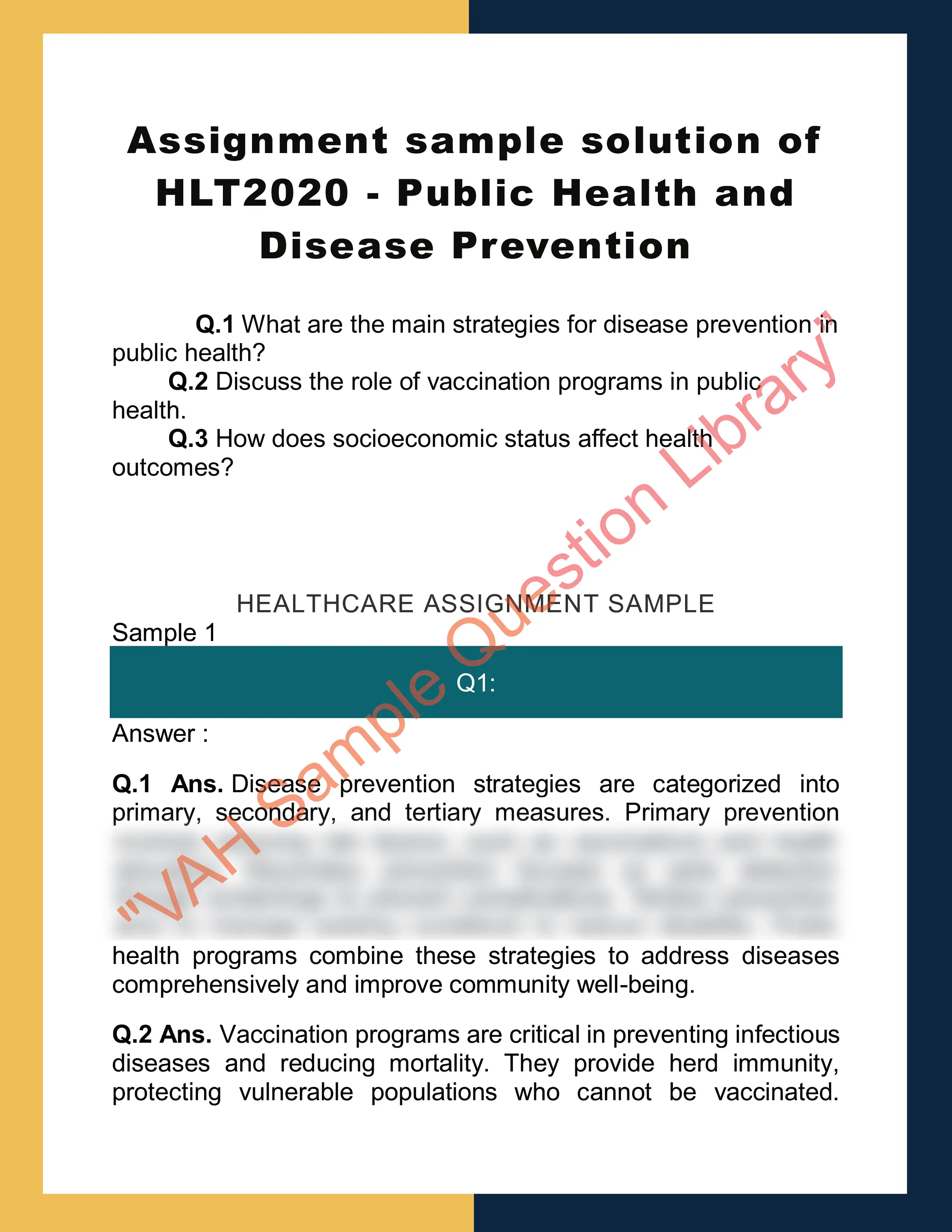 Assignment sample solution of HLT2020 - Public Health and Disease Prevention 0