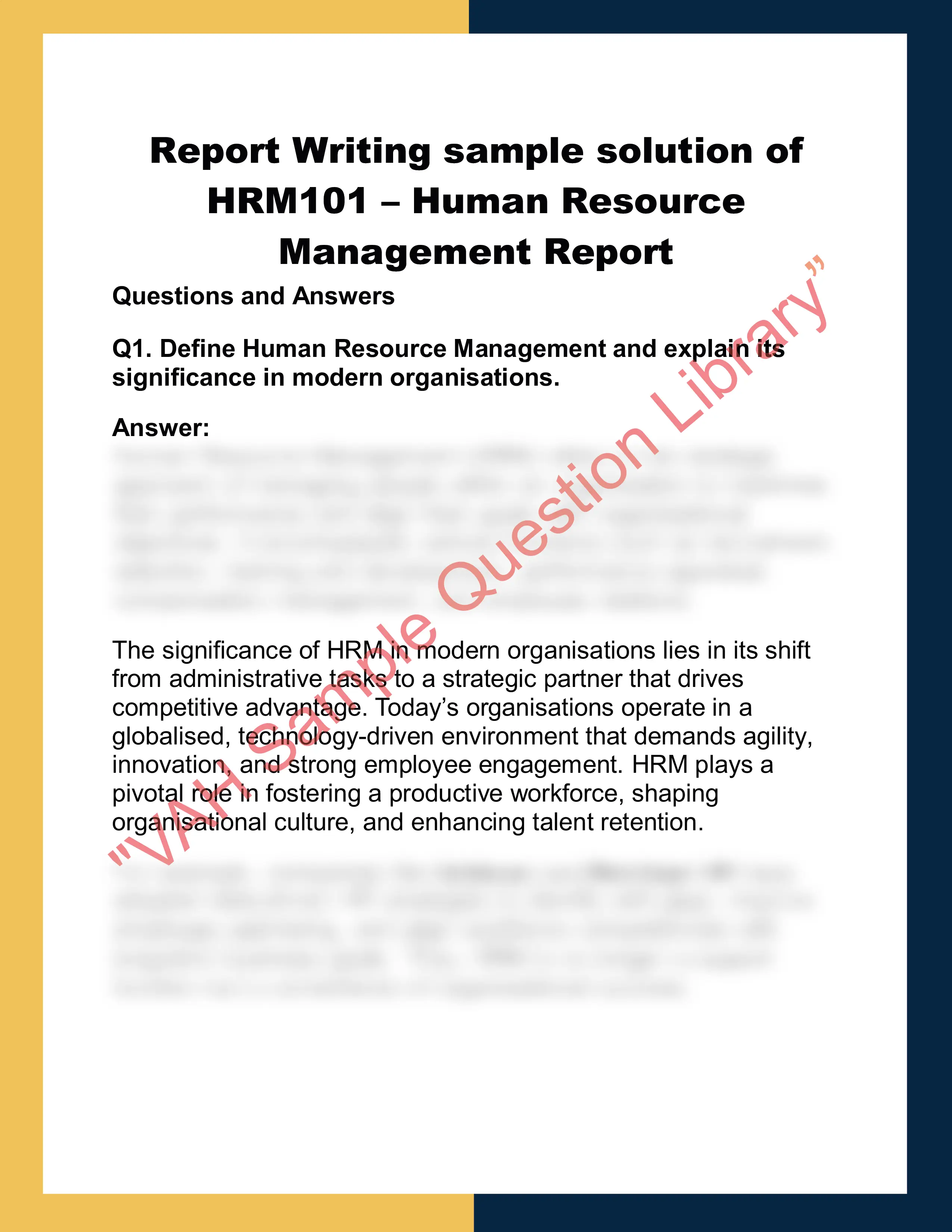 HRM101 – Human Resource Management Report 0