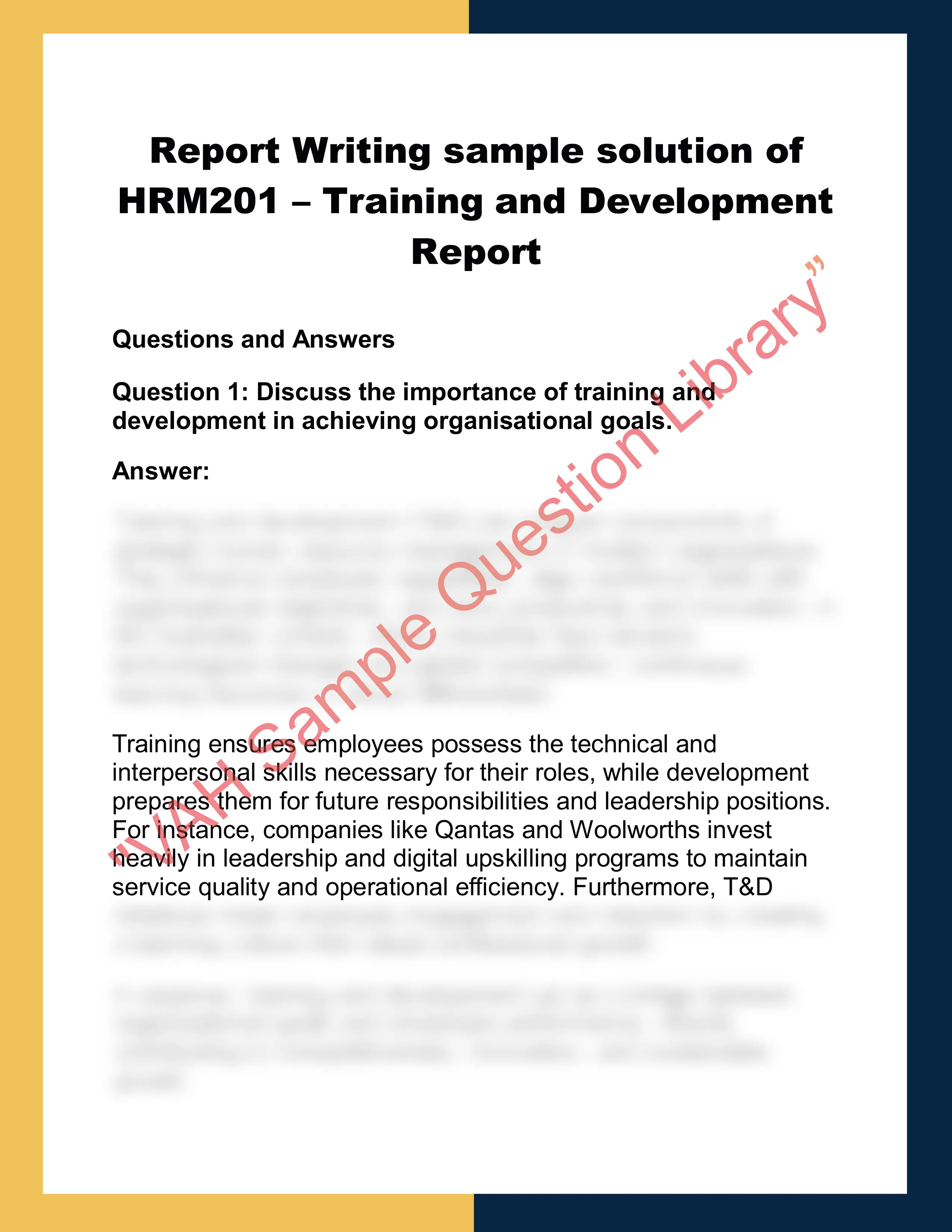 HRM201 – Training and Development  Report 0