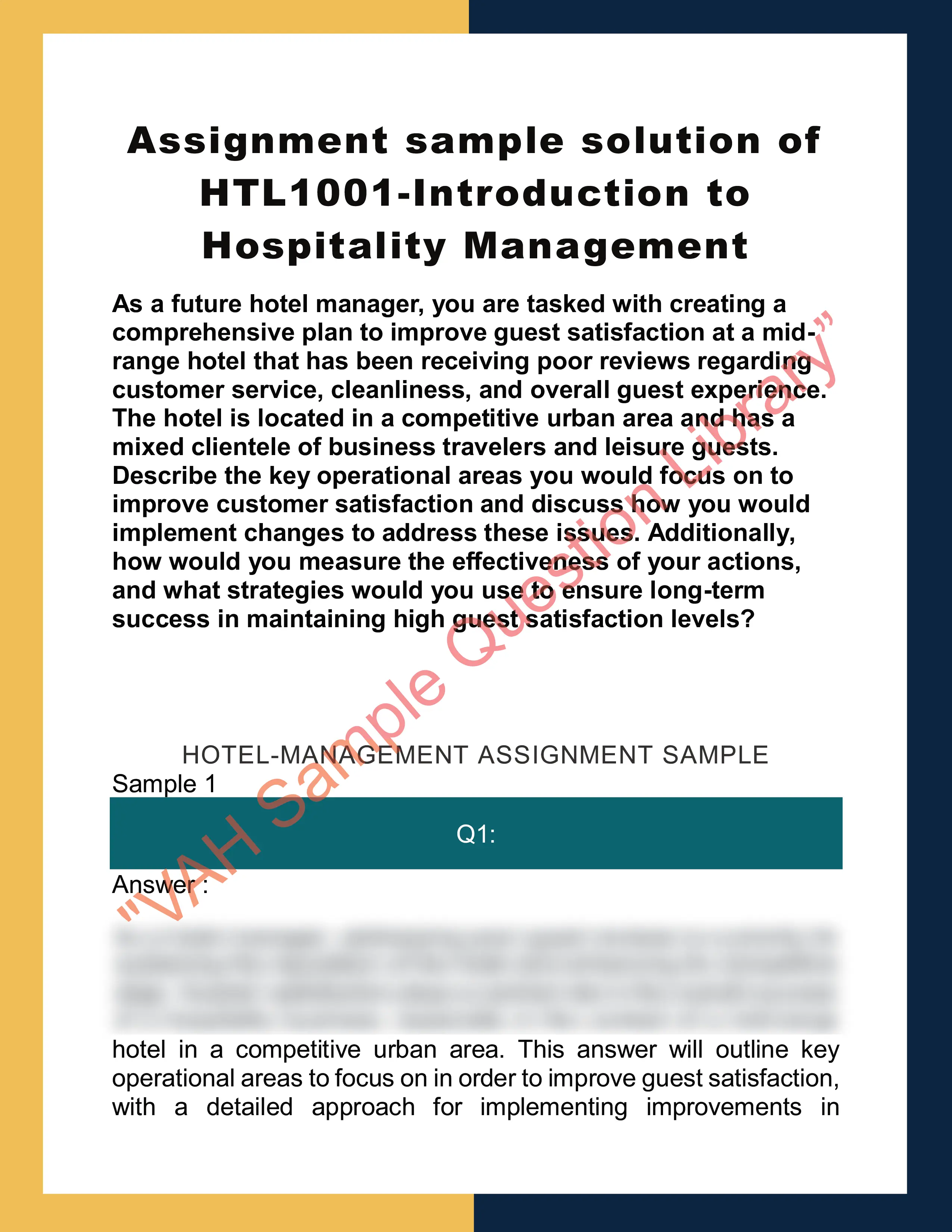 Assignment sample solution of HTL1001-Introduction to Hospitality Management 0