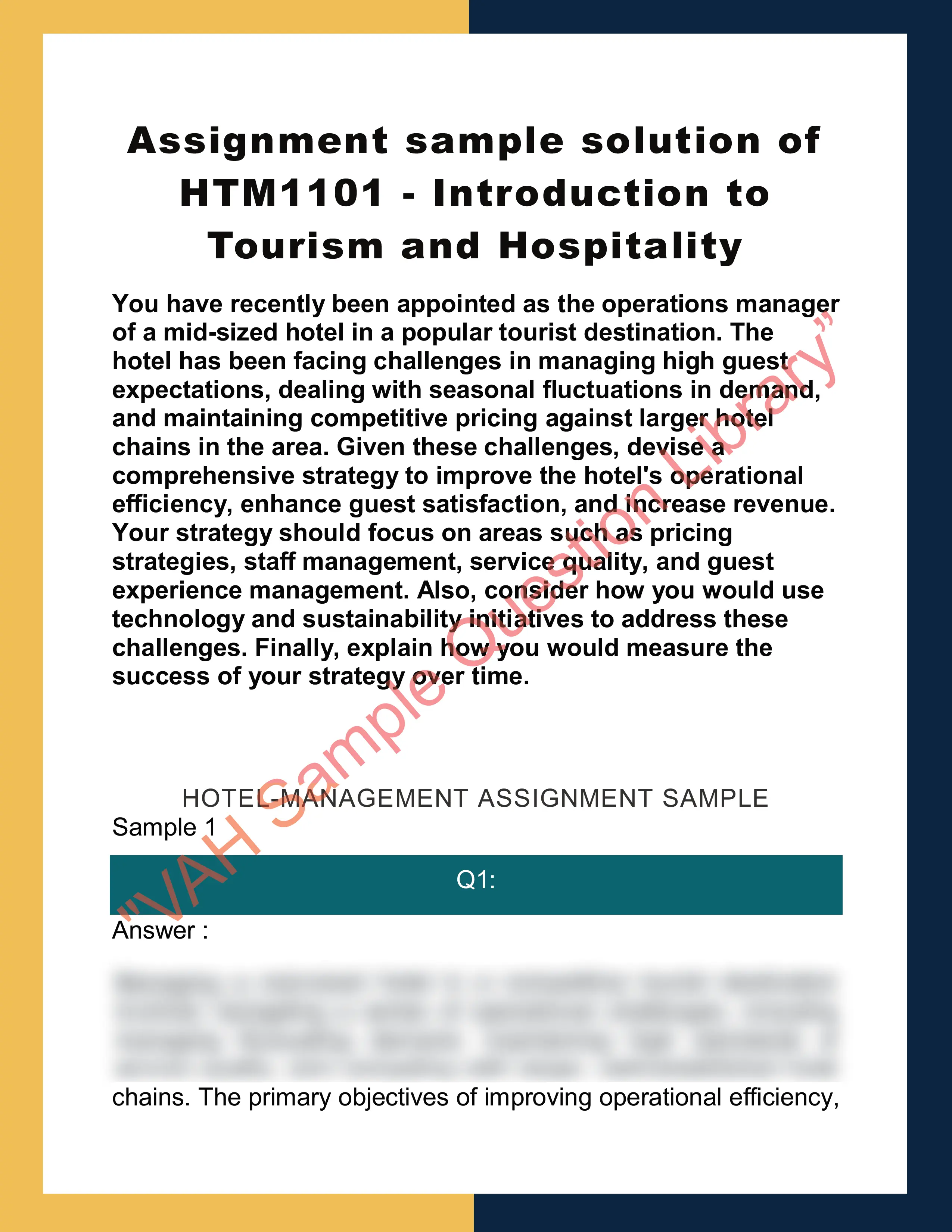 Assignment sample solution of HTM1101 - Introduction to Tourism and Hospitality 0