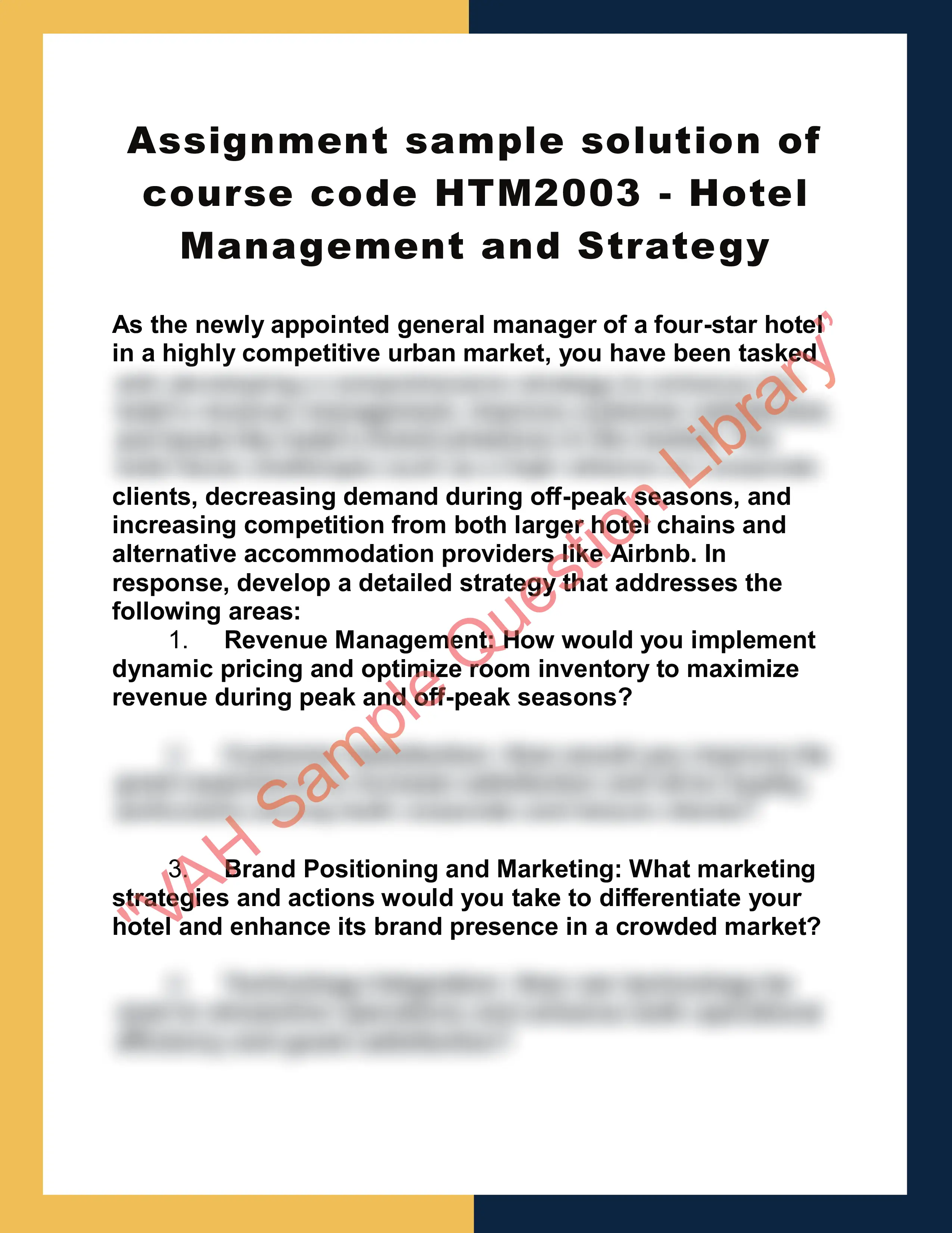 Assignment sample solution of course code HTM2003 - Hotel Management and Strategy 0