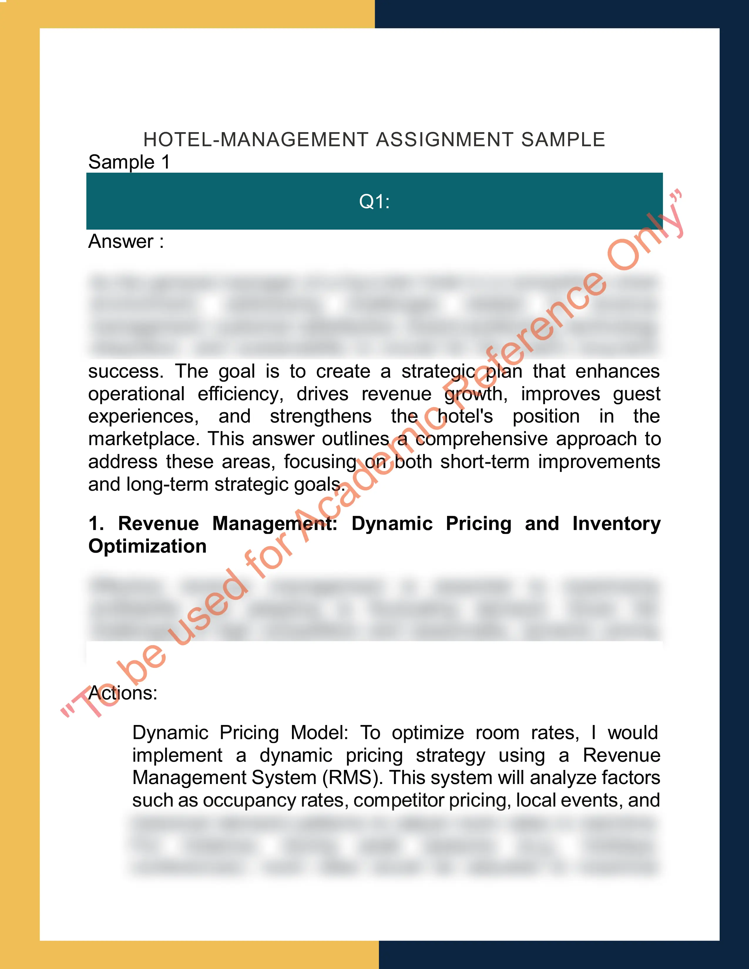 Assignment sample solution of course code HTM2003 - Hotel Management and Strategy 1