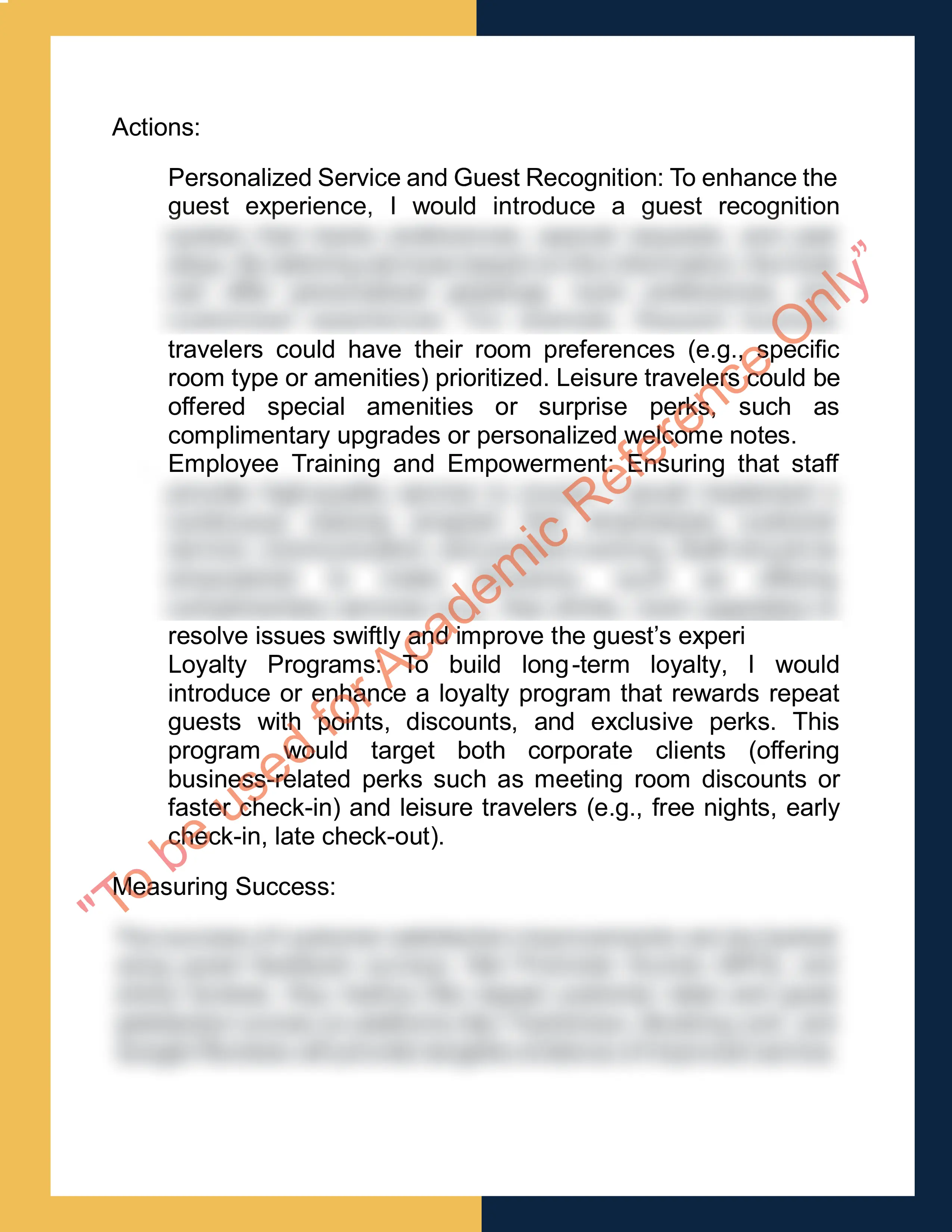 Assignment sample solution of course code HTM2003 - Hotel Management and Strategy 3