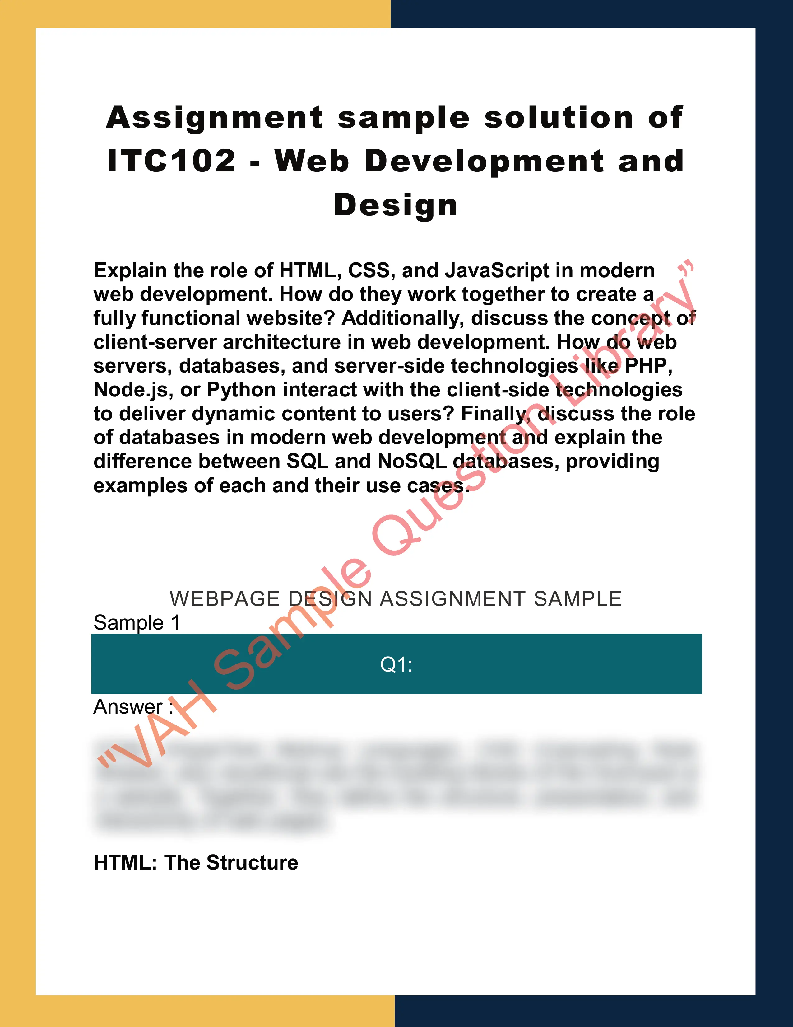 Assignment sample solution of ITC102 - Web Development and Design 0