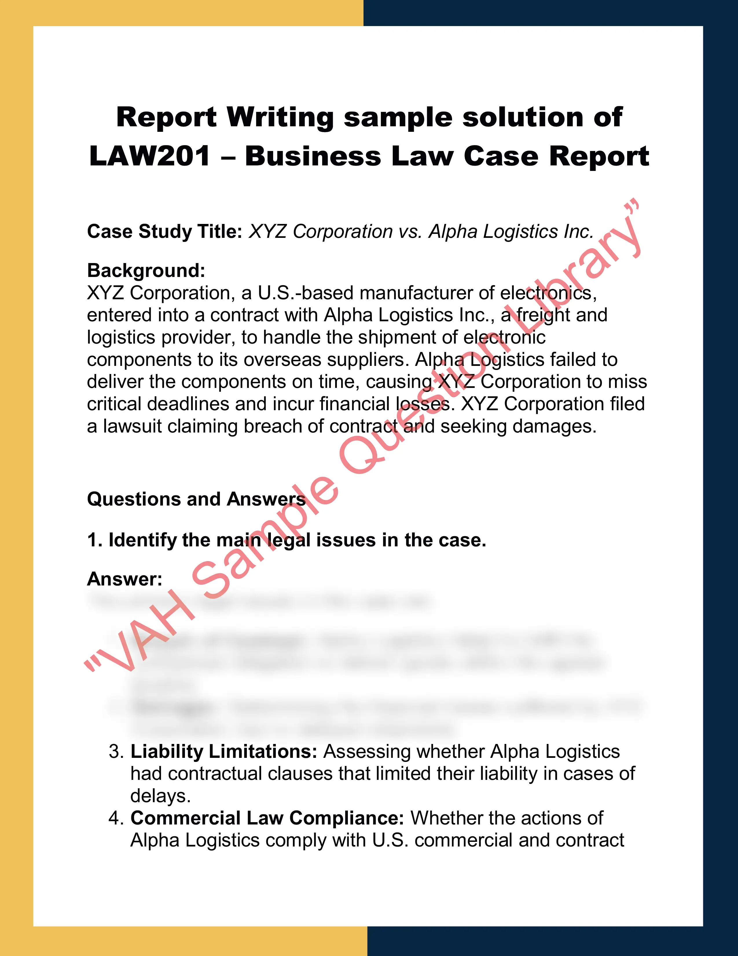 LAW201 – Business Law Case Report 0