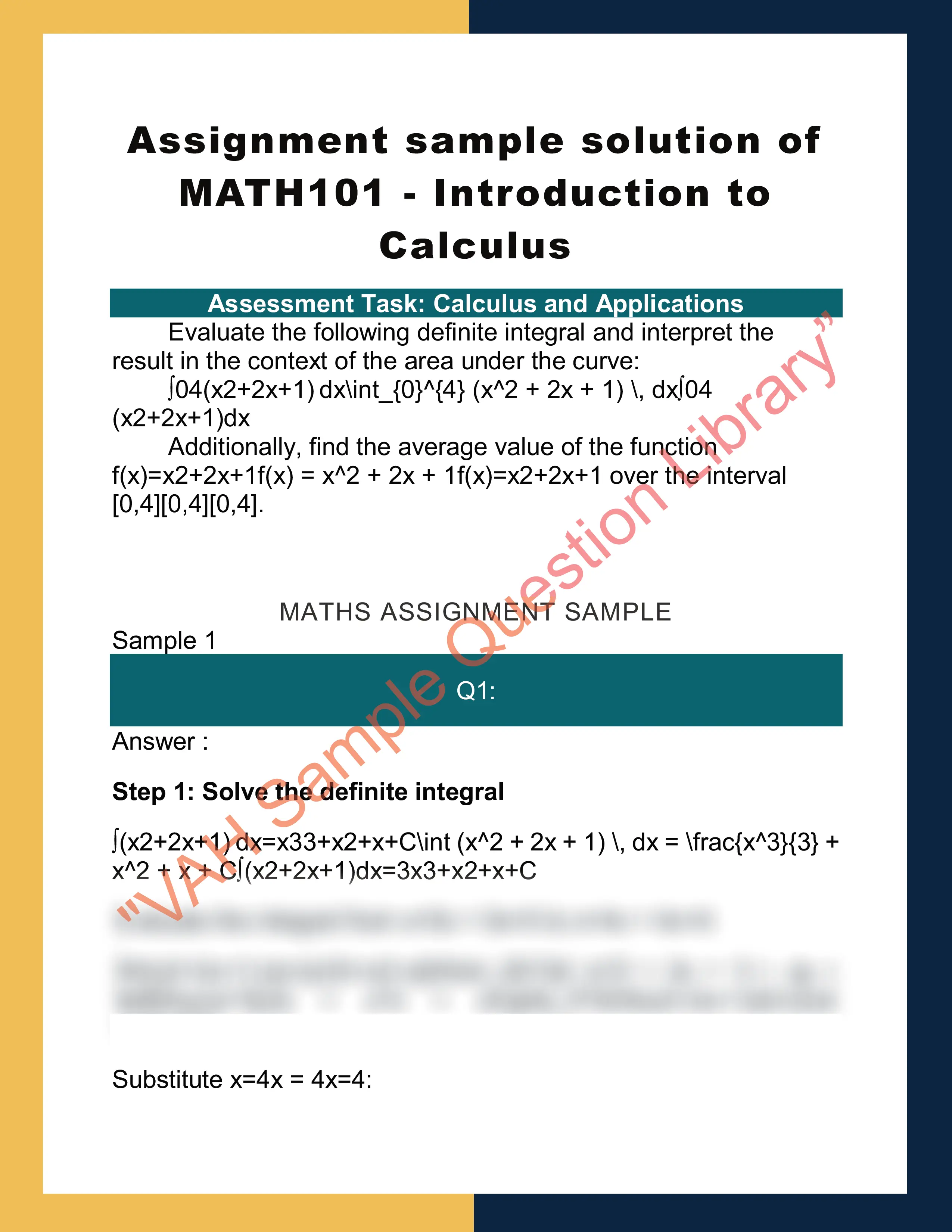 Assignment sample solution of MATH101 - Introduction to Calculus 0