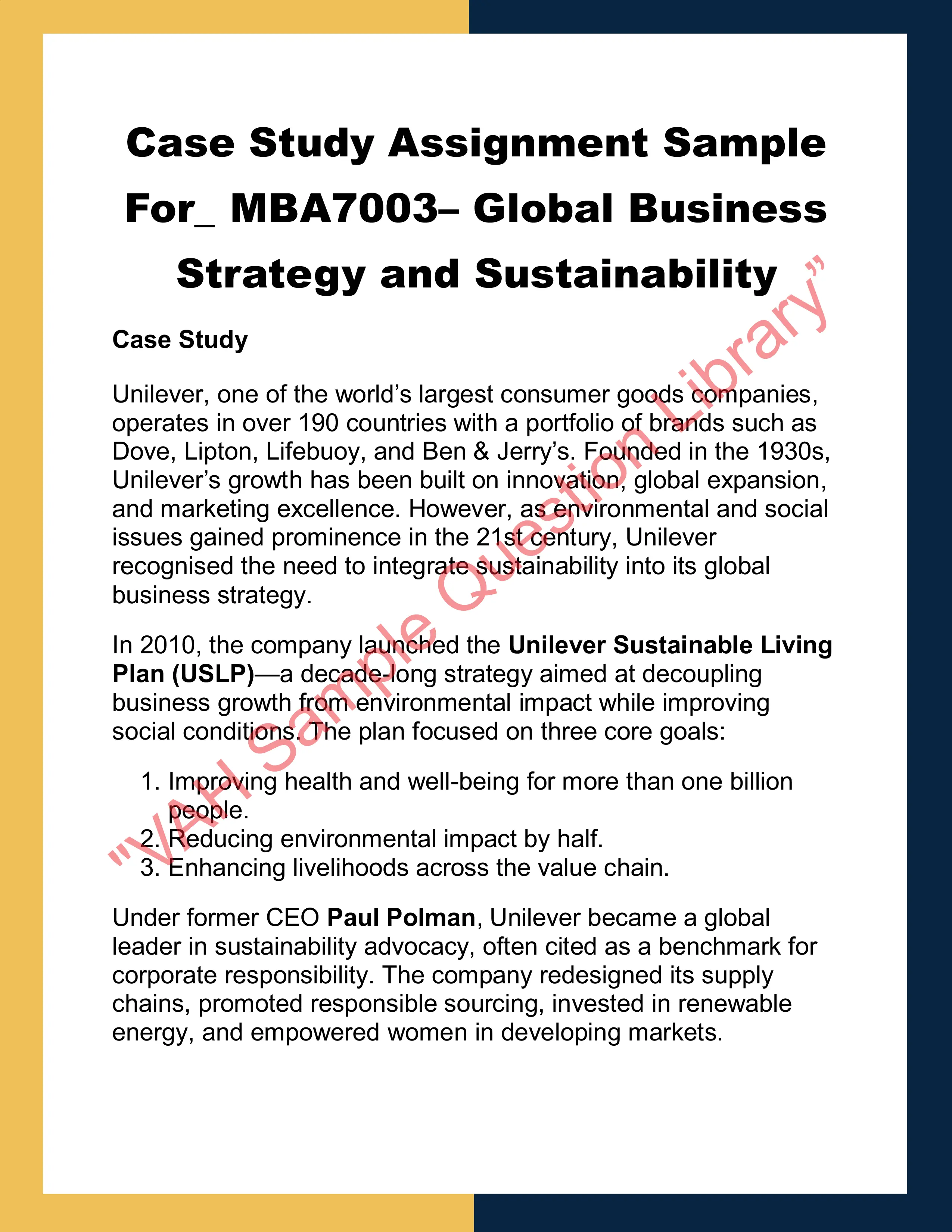 MBA7003– Global Business Strategy and Sustainability 0