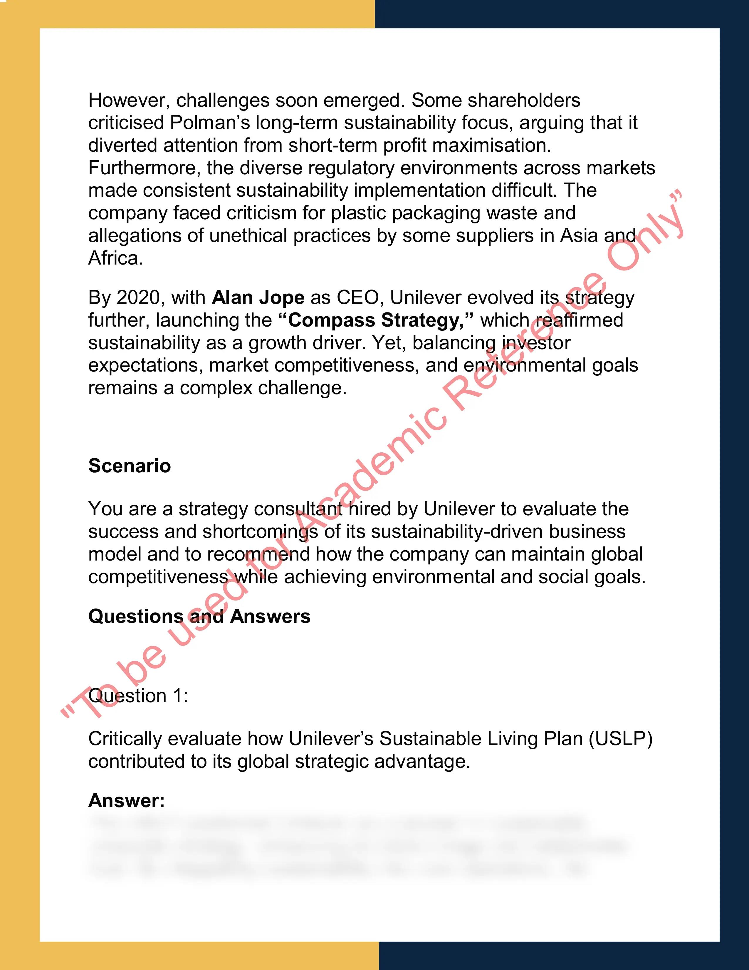 MBA7003– Global Business Strategy and Sustainability 1