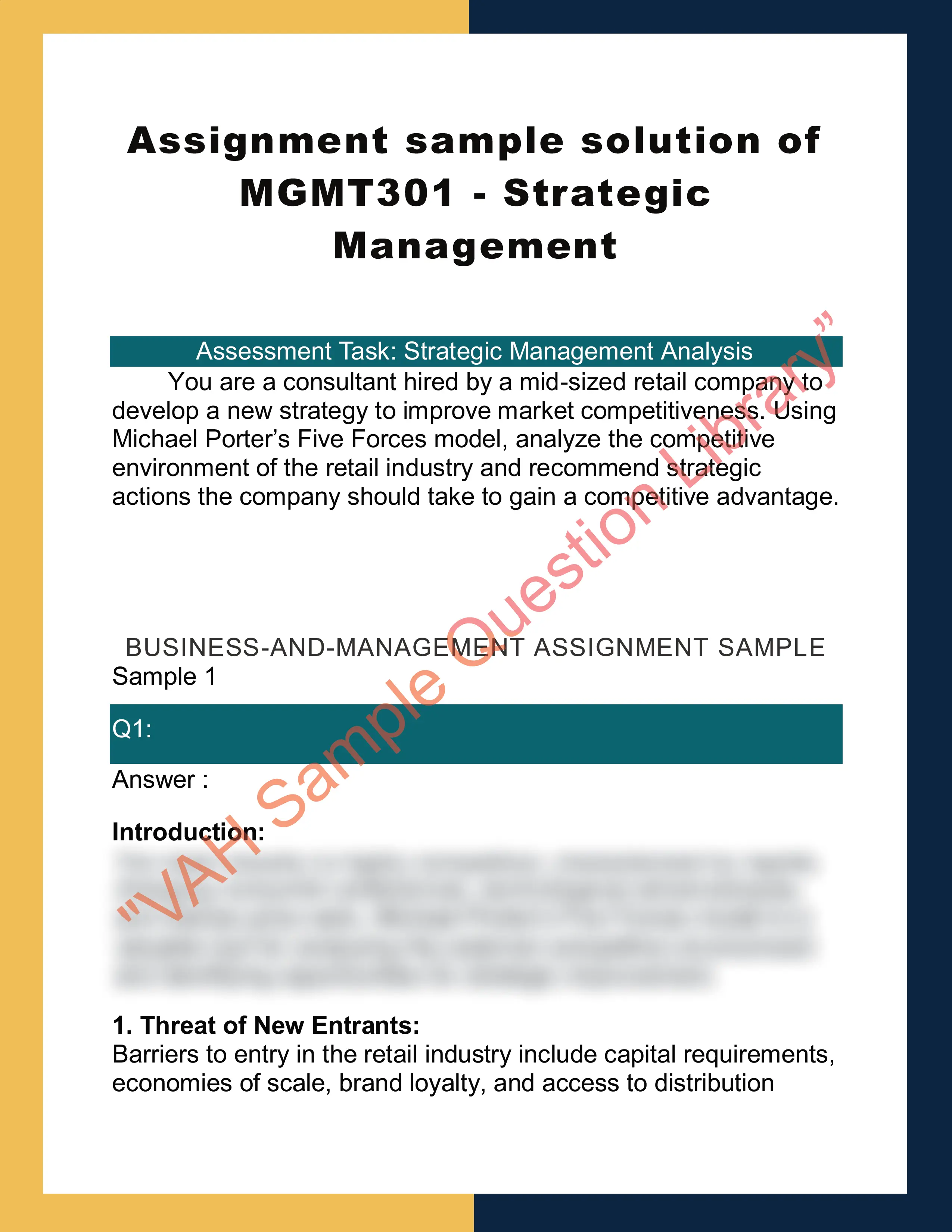 Assignment sample solution of MGMT301 - Strategic Management 0