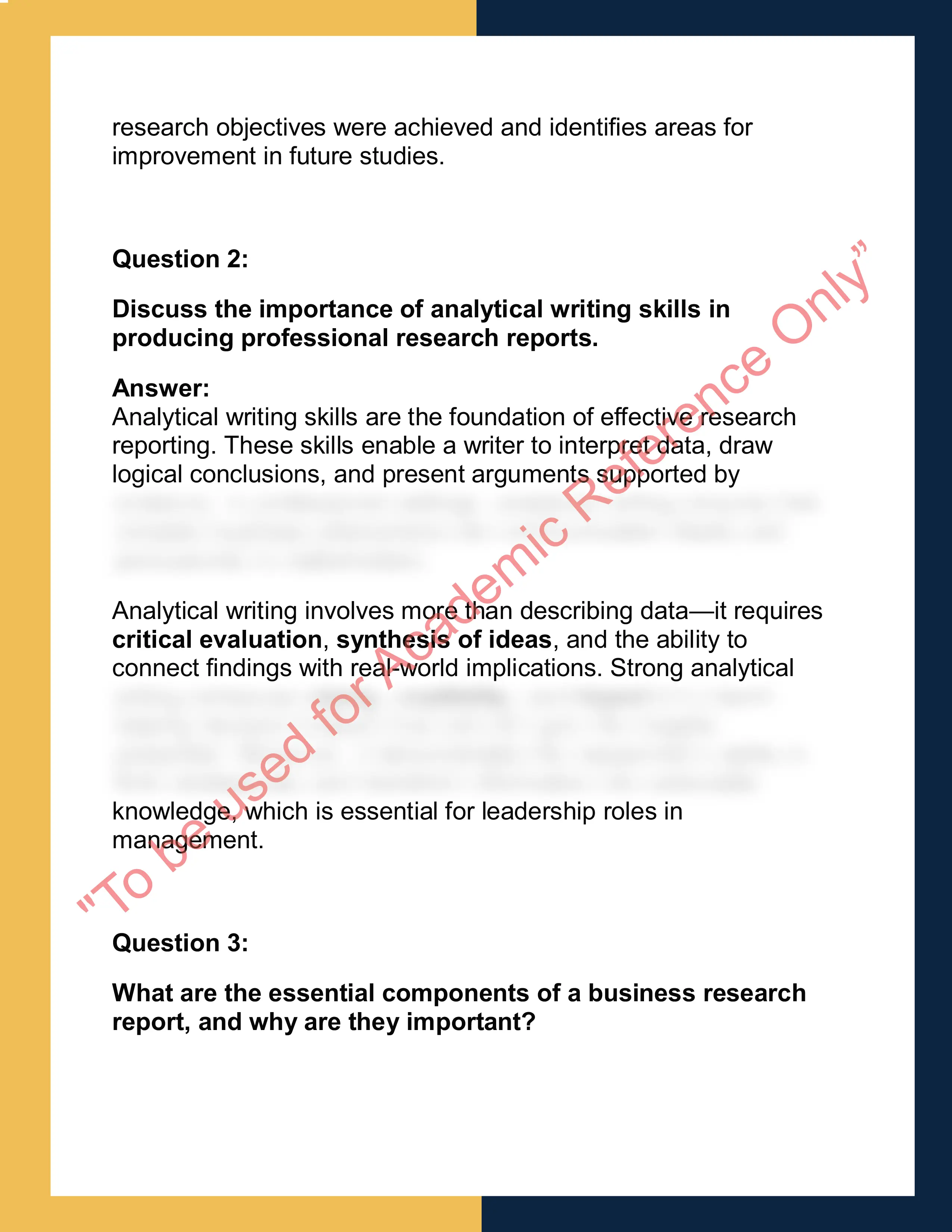 MGMT620 – Research Project and  Analytical Report Writing 1
