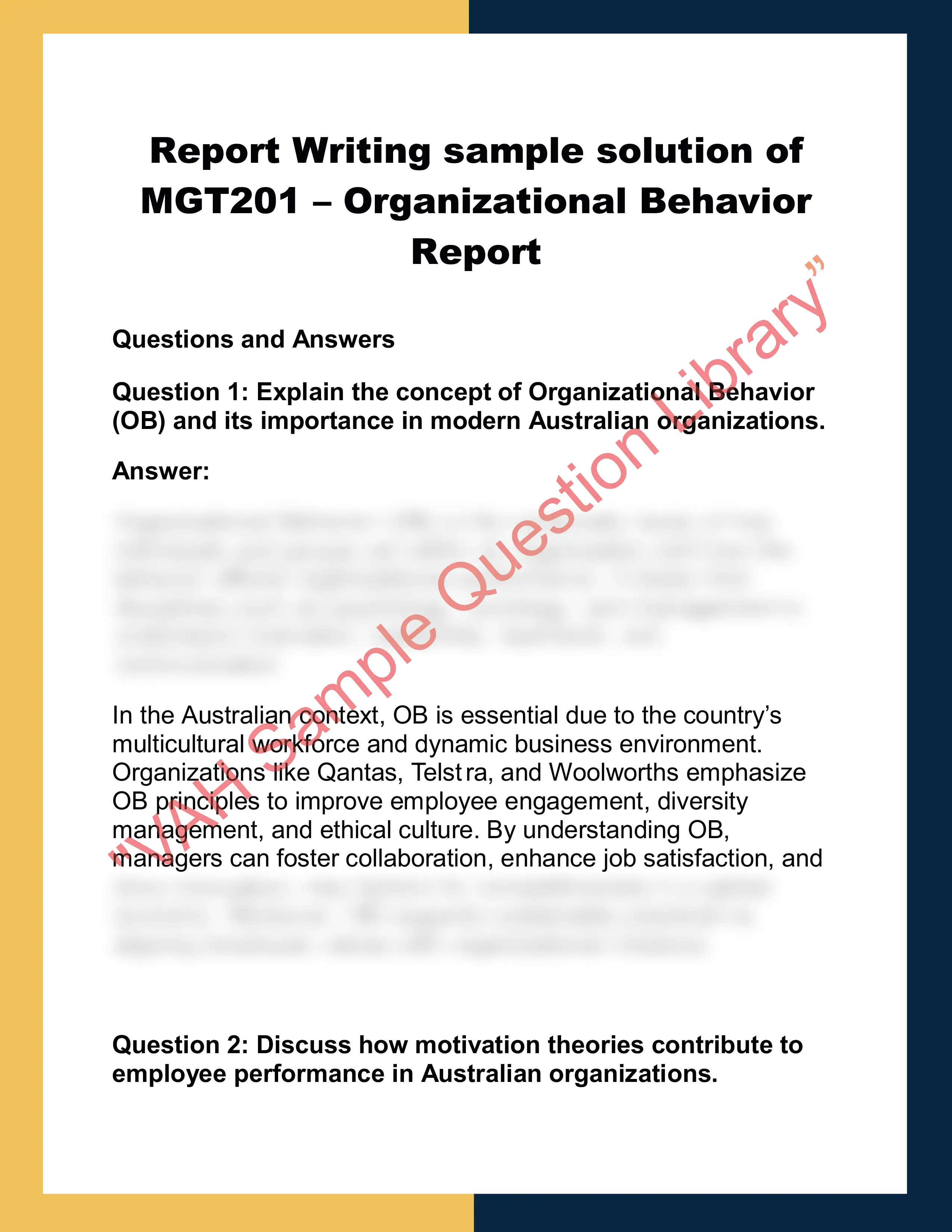 MGT201 – Organizational Behavior  Report 0