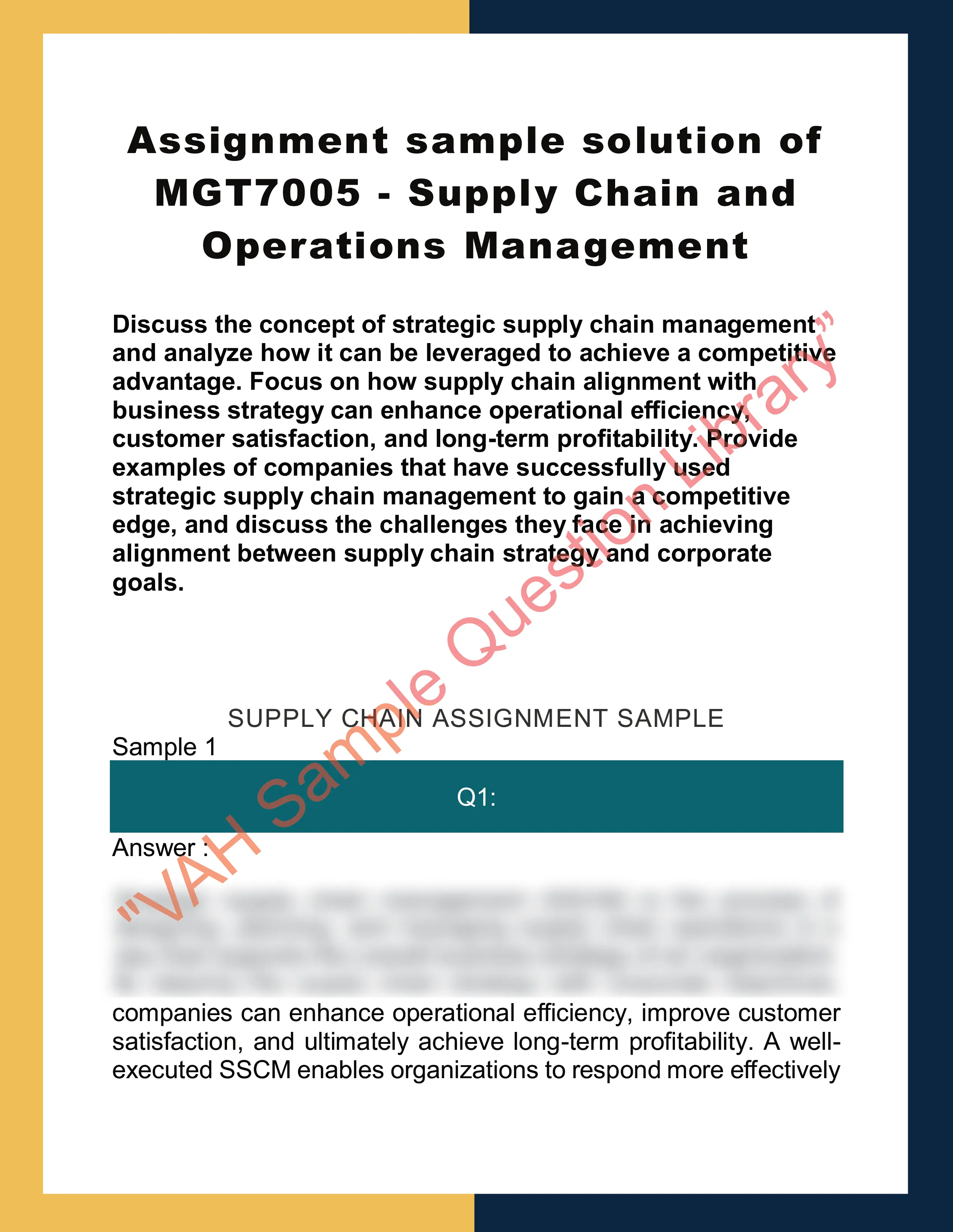 Assignment sample solution of MGT7005  - Supply Chain and Operations Management 0