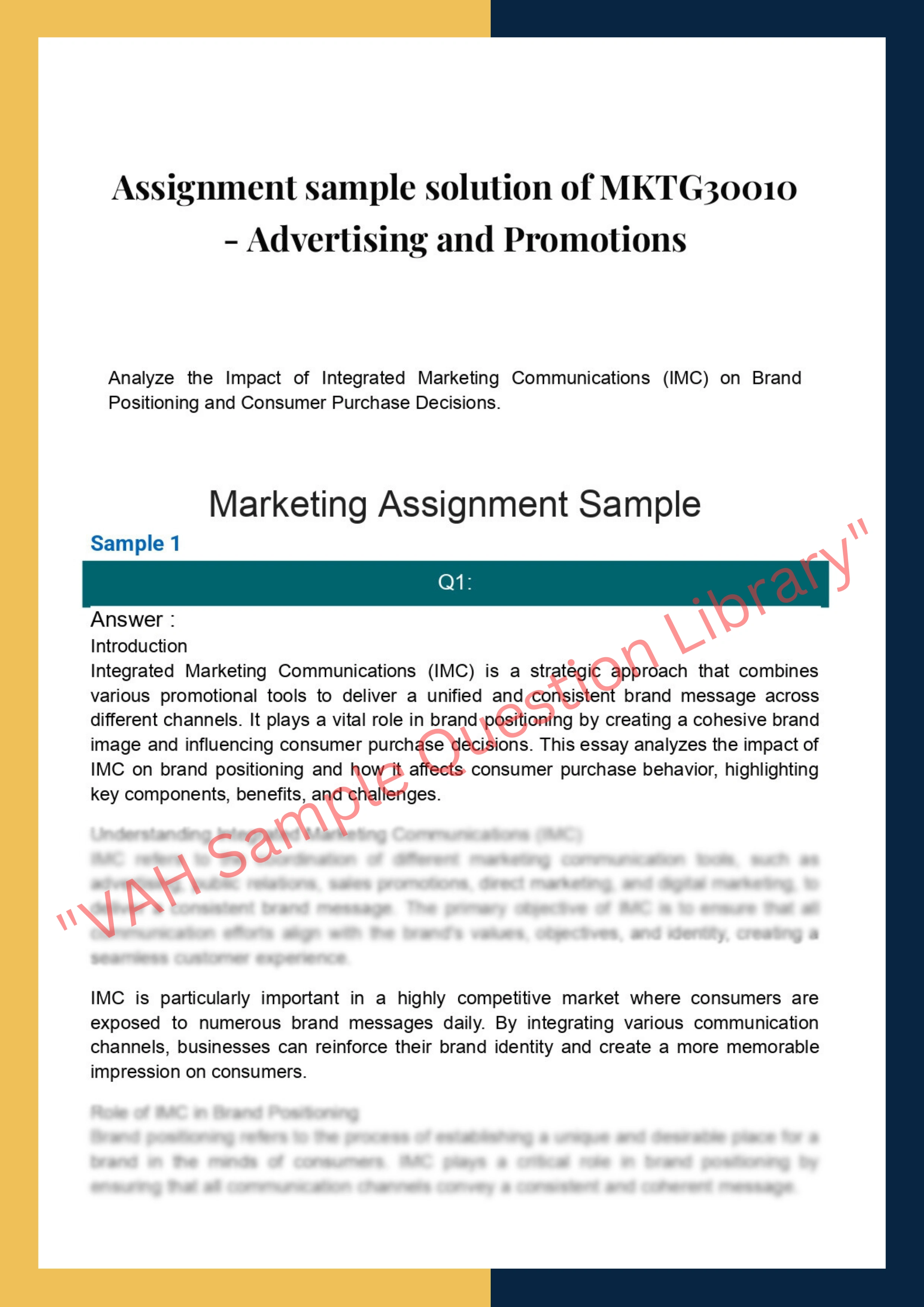 Assignment sample solution of MKTG30010 - Advertising and Promotions 0
