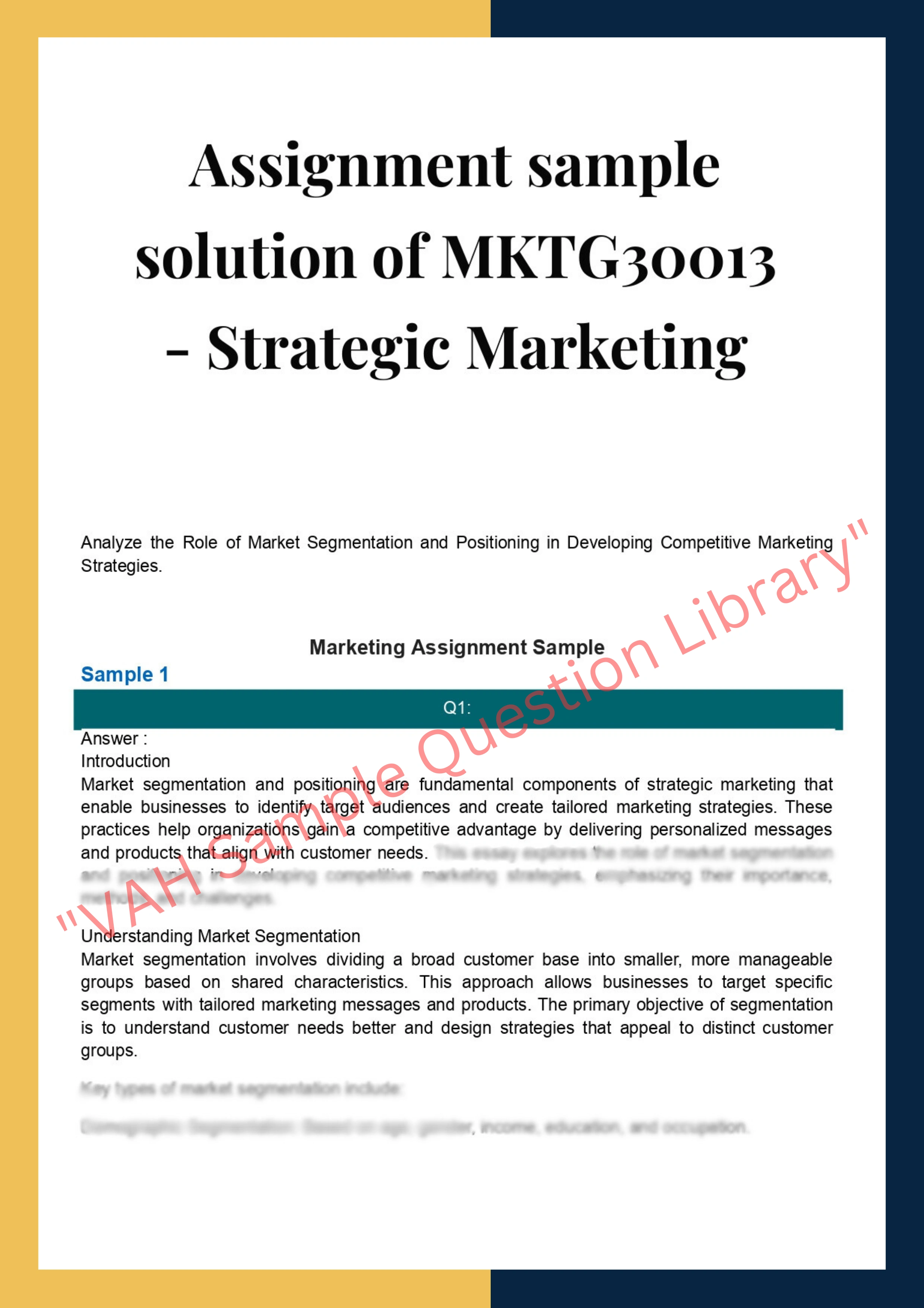 Assignment sample solution of MKTG30013 - Strategic Marketing 0