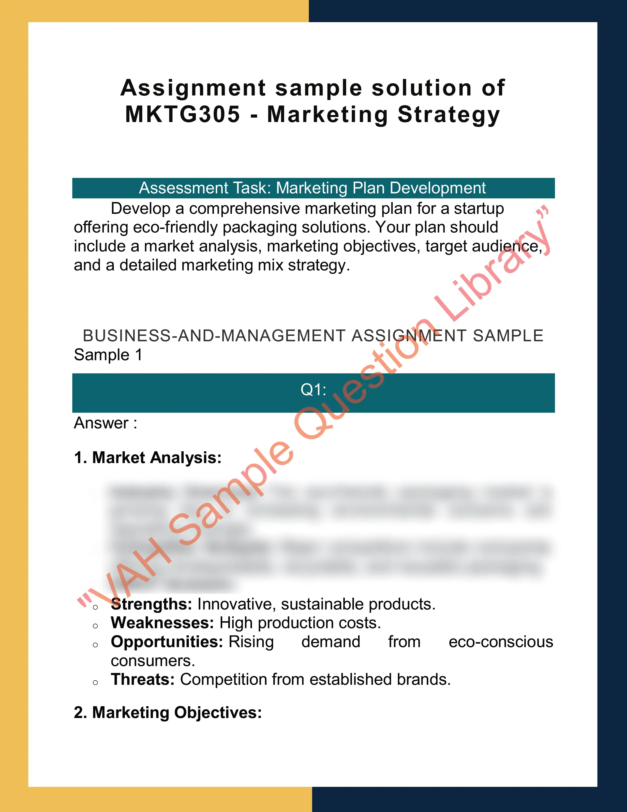 Assignment sample solution of MKTG305 - Marketing Strategy 0