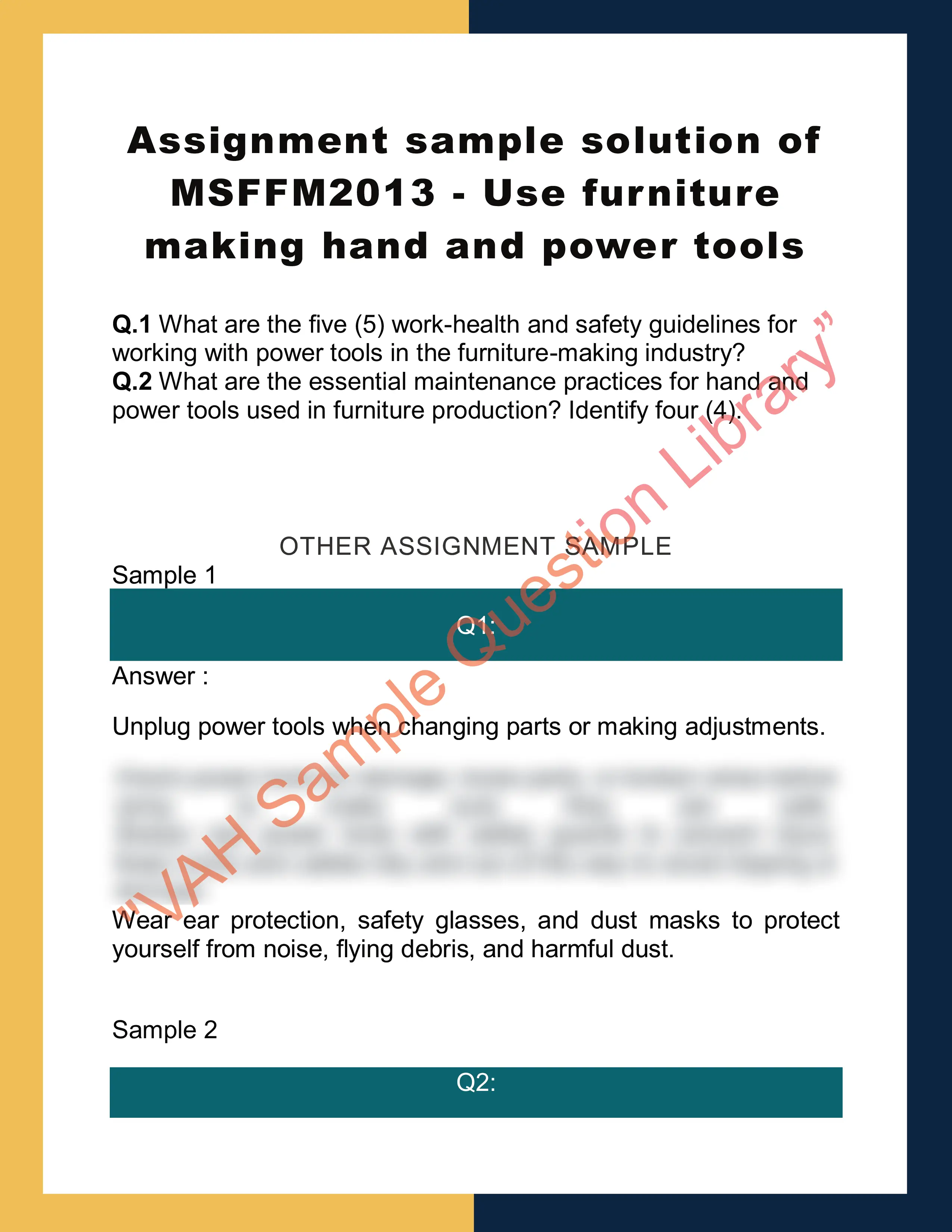 Assignment sample solution of MSFFM2013 - Use furniture making hand and power tools 0