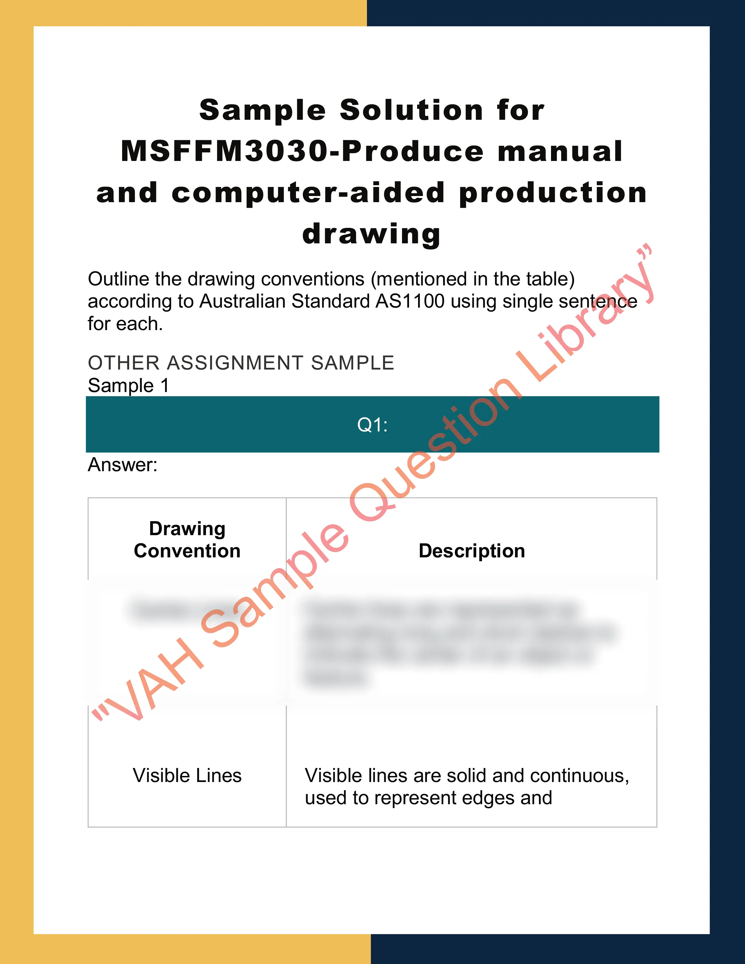 Sample Solution for MSFFM3030-Produce manual and computer-aided production drawing 0