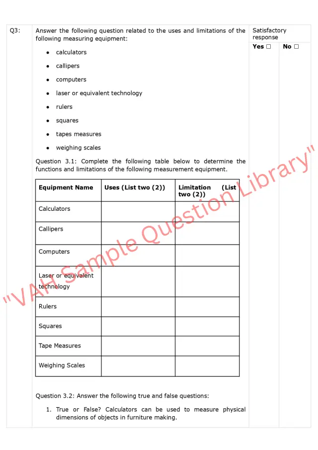 Assignment question sample of MSFGN2001 - Make measurements and calculations 2