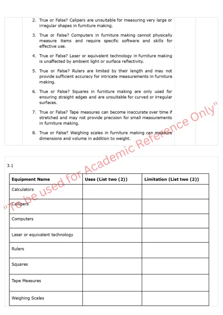 Assignment question sample of MSFGN2001 - Make measurements and calculations 3