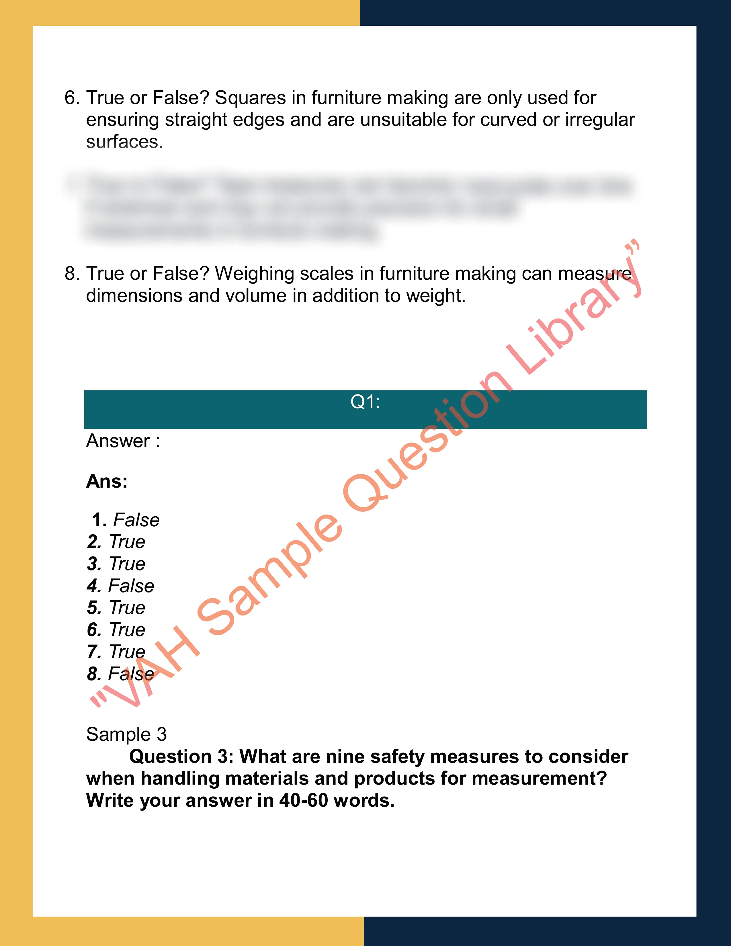 Assignment answer sample of MSFGN2001 - Make measurements and calculations 4