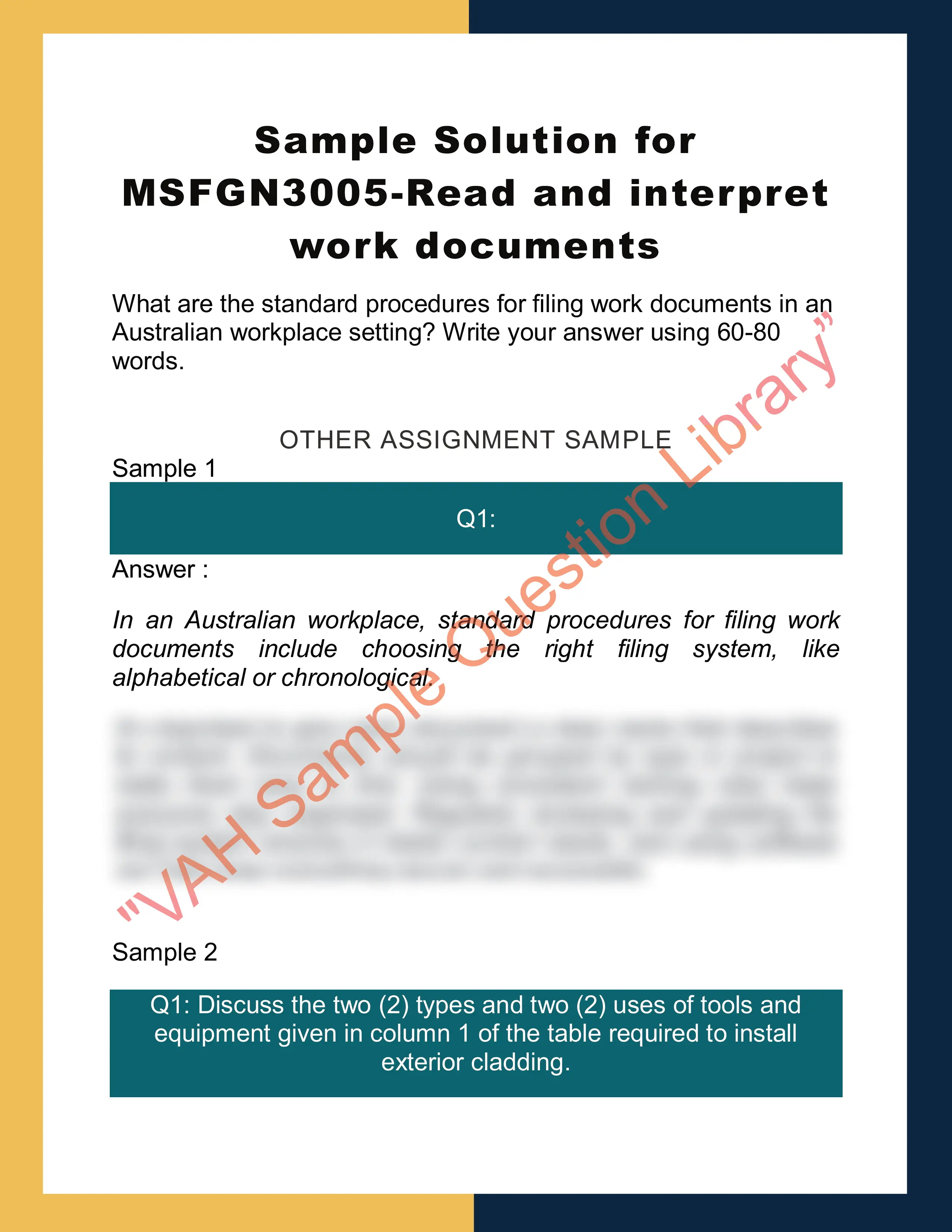 Sample Solution for MSFGN3005-Read and interpret work documents 0