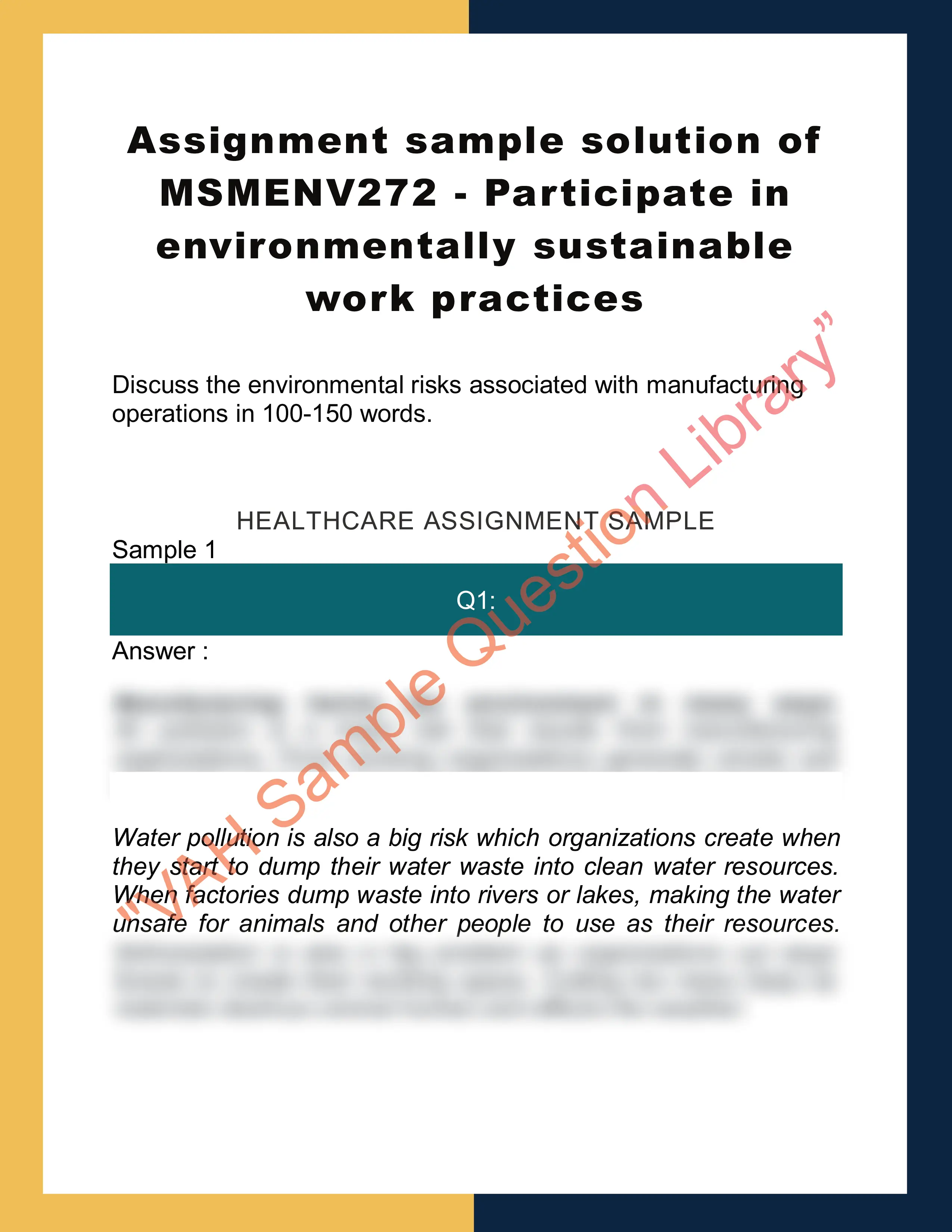 Assignment sample solution of MSMENV272 - Participate in environmentally sustainable work practices 0