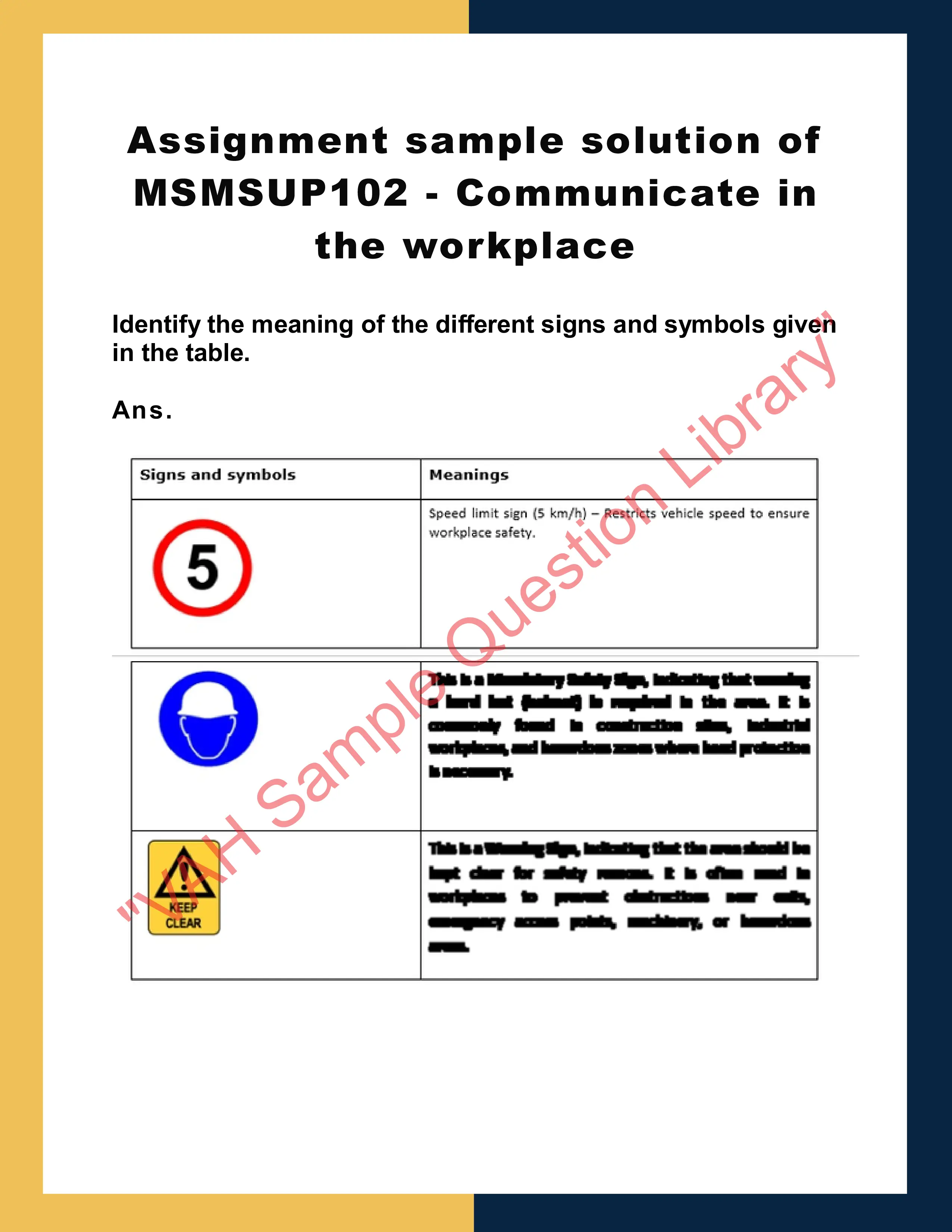 Assignment sample solution of MSMSUP102 - Communicate in the workplace 0
