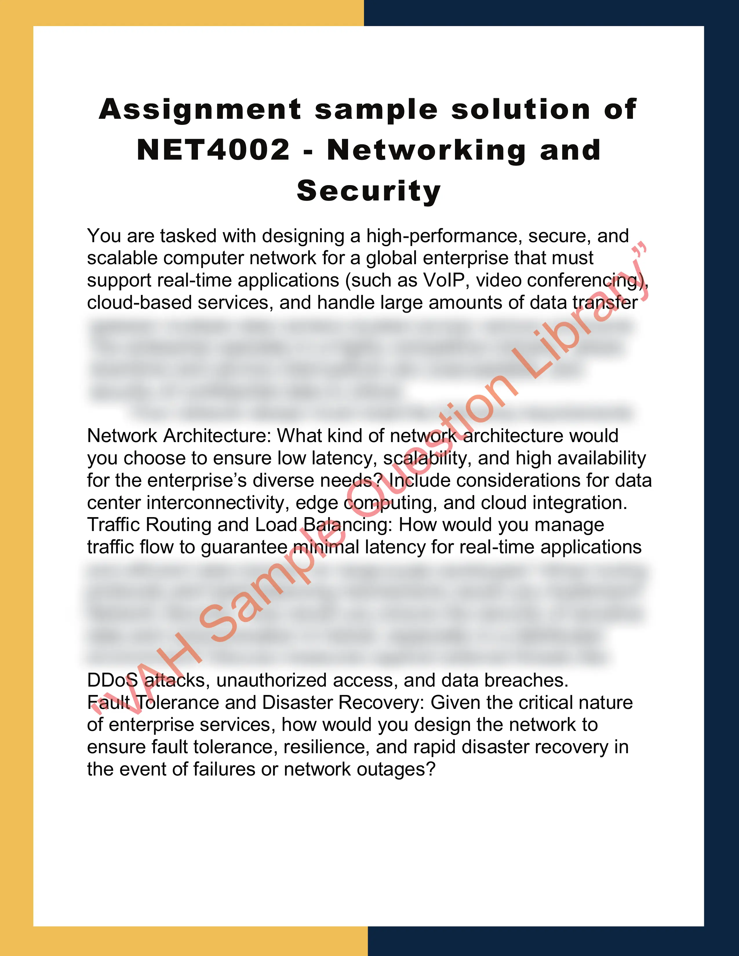 Assignment sample solution of NET4002 - Networking and Security 0