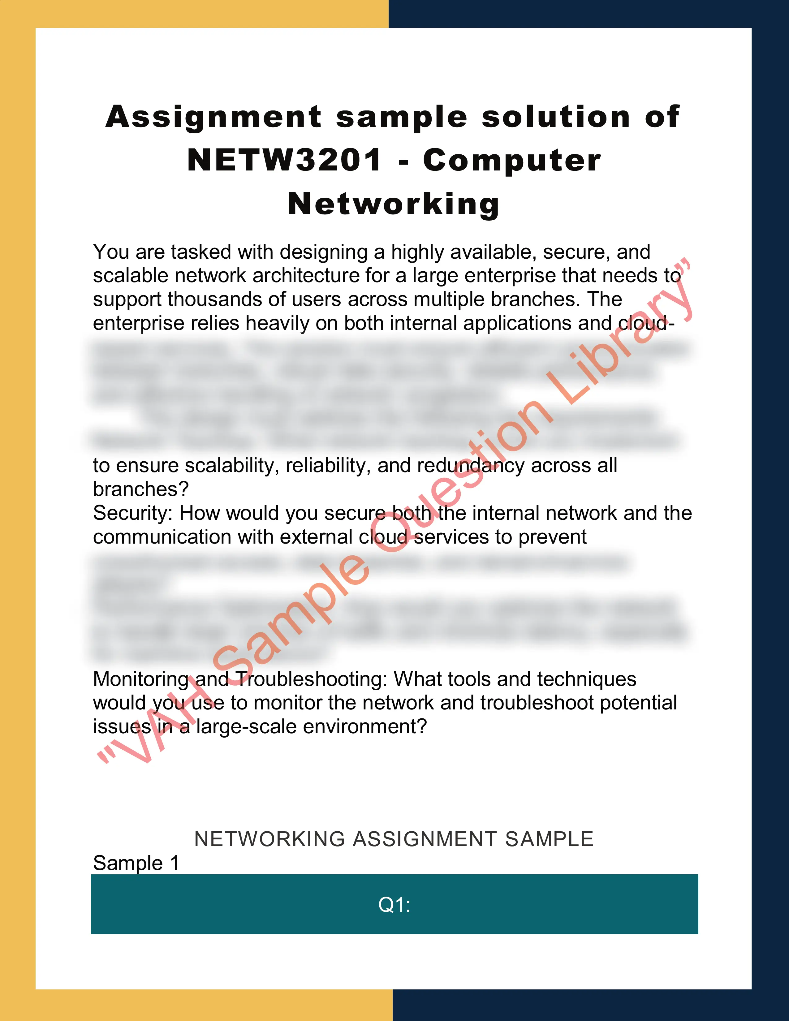 Assignment sample solution of NETW3201 - Computer Networking 0