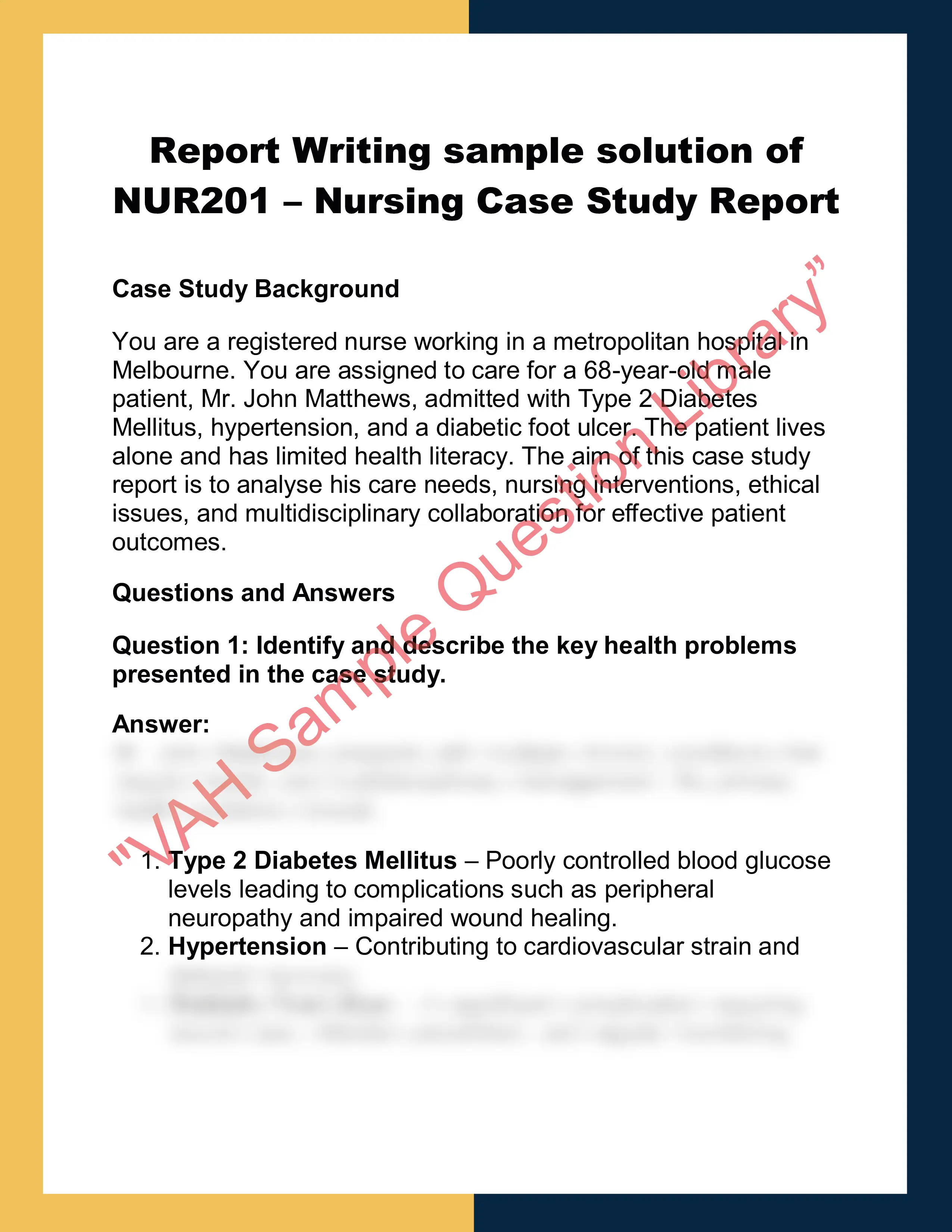 NUR201 – Nursing Case Study Report 0