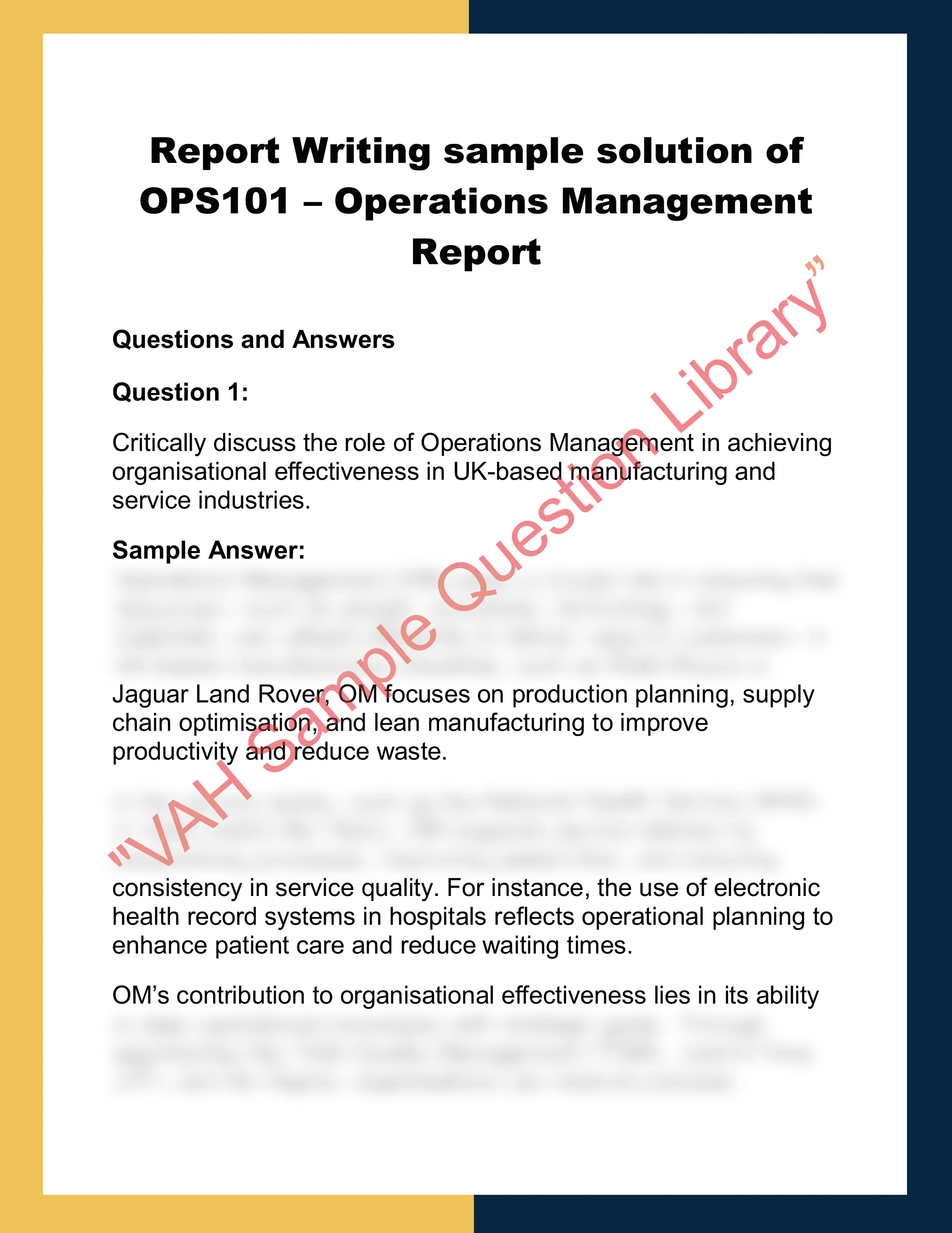 OPS101 – Operations Management  Report 0