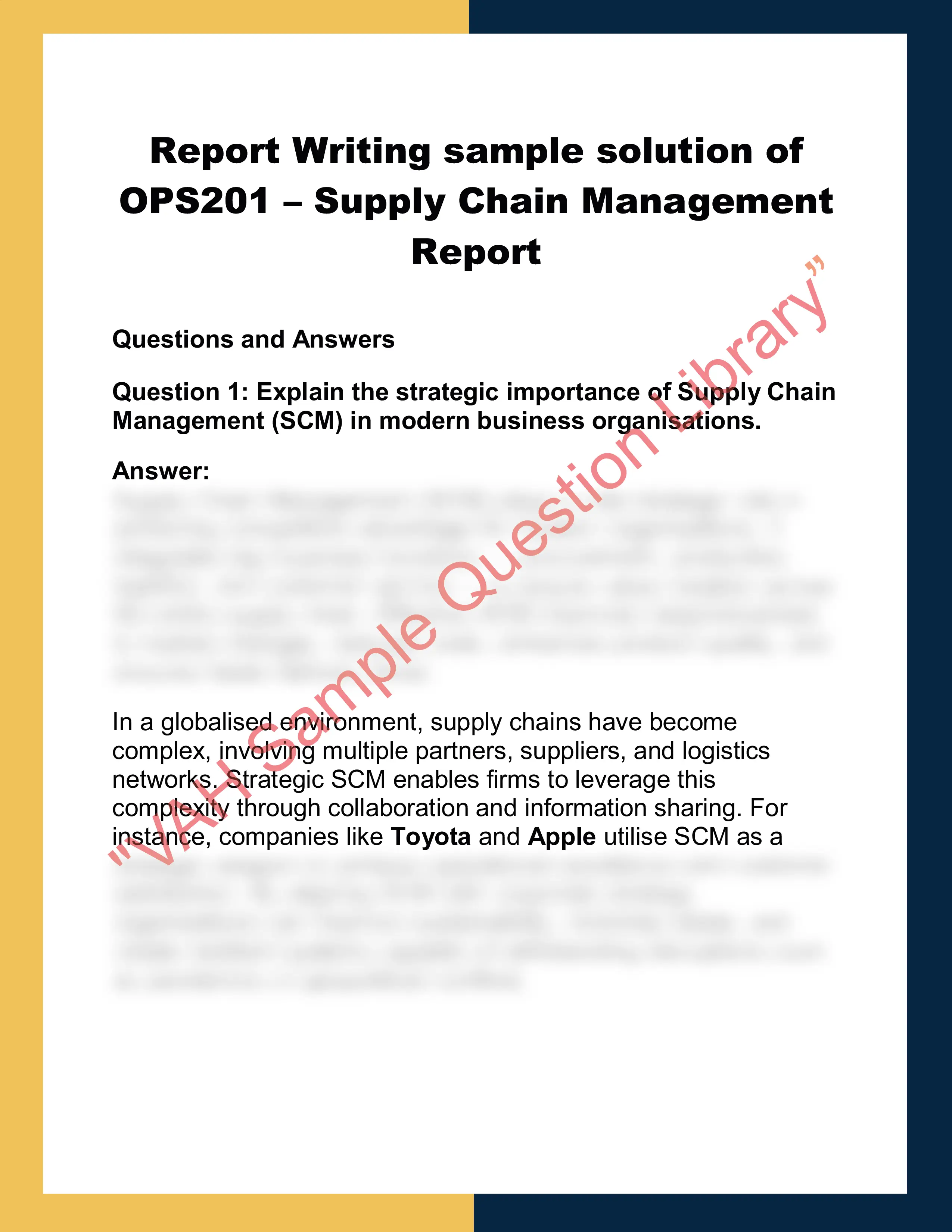 OPS201 – Supply Chain Management  Report 0