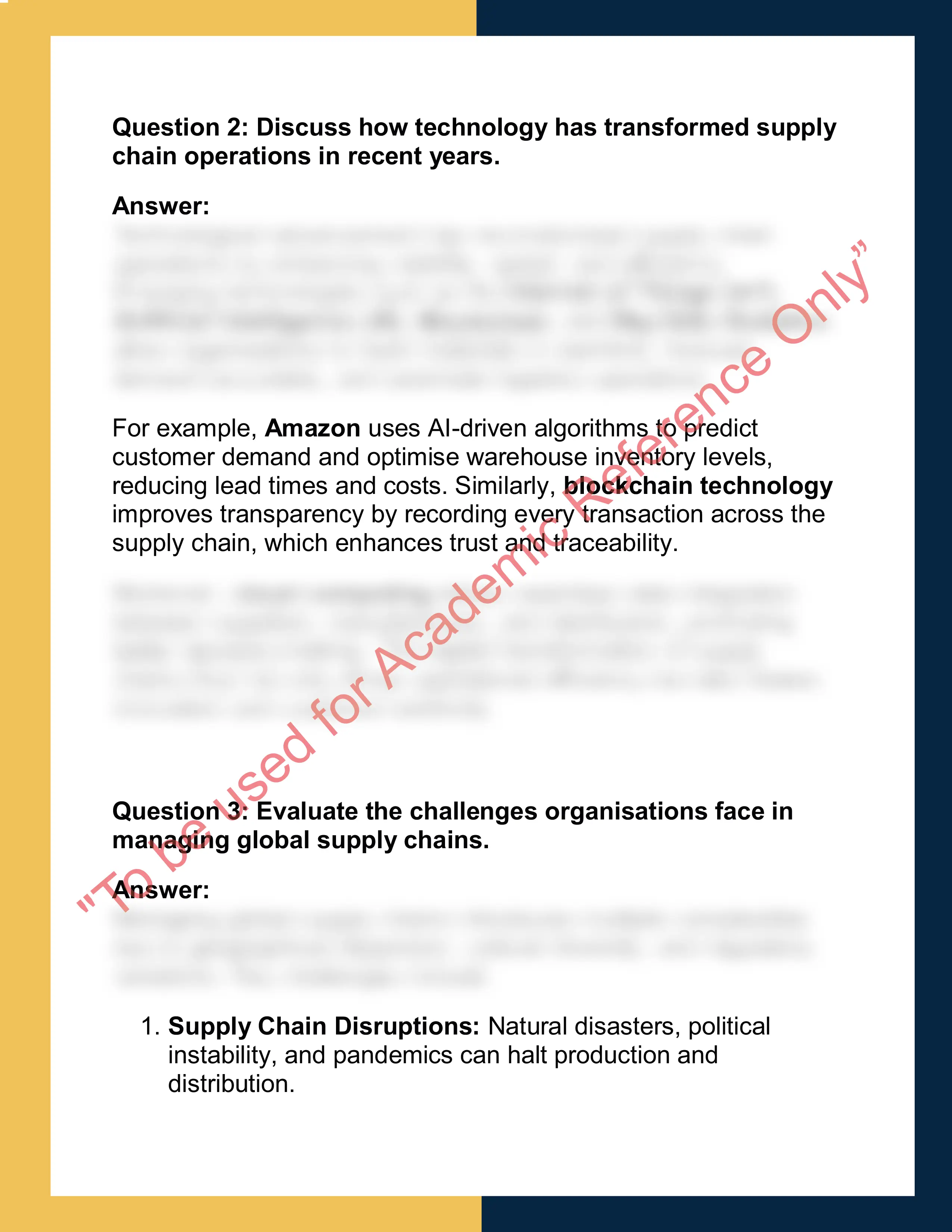 OPS201 – Supply Chain Management  Report 1