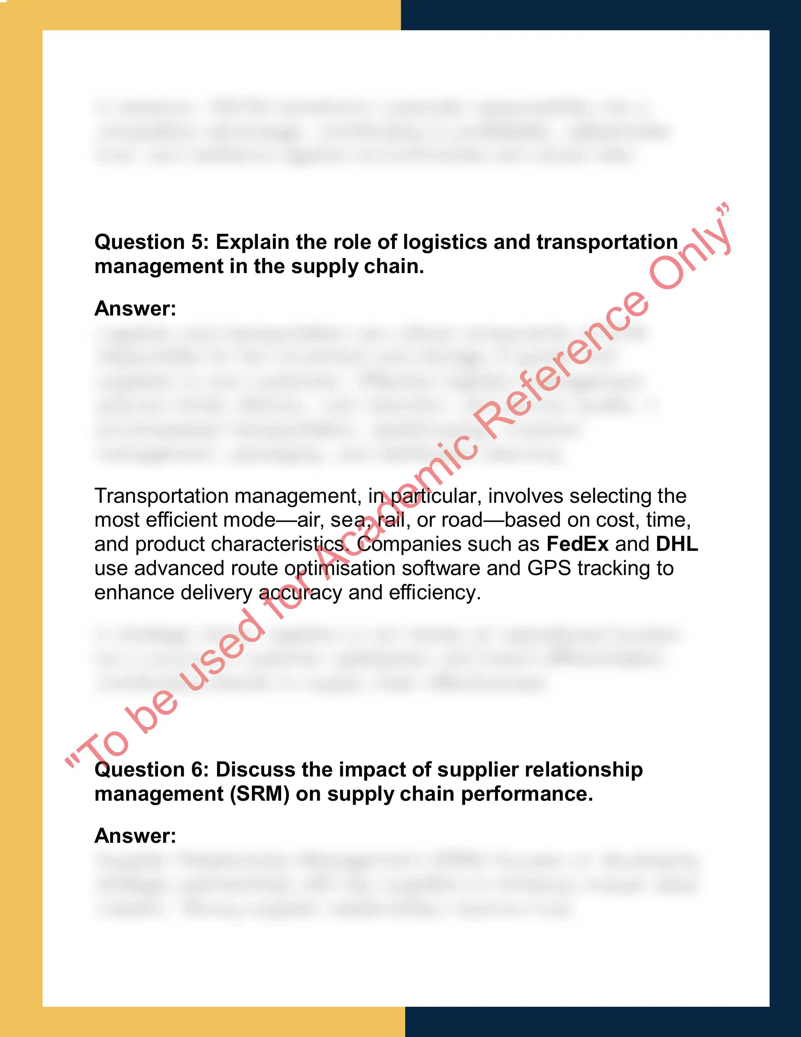 OPS201 – Supply Chain Management  Report 3