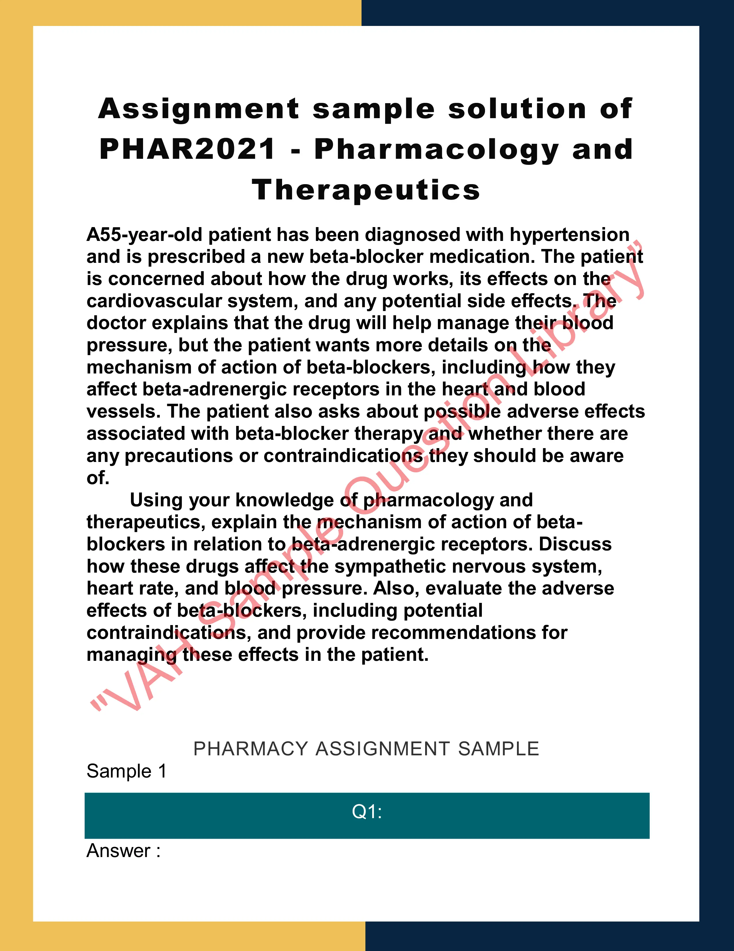 Assignment sample solution of PHAR2021 - Pharmacology and Therapeutics 0