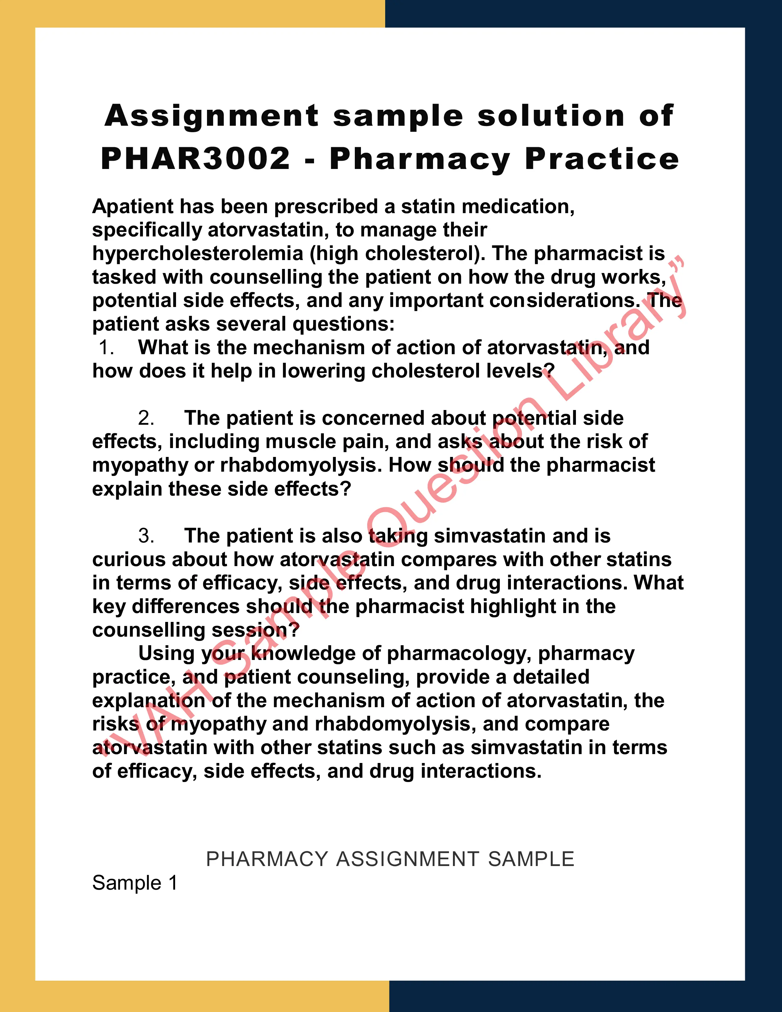 Assignment sample solution of PHAR3002 - Pharmacy Practice 0