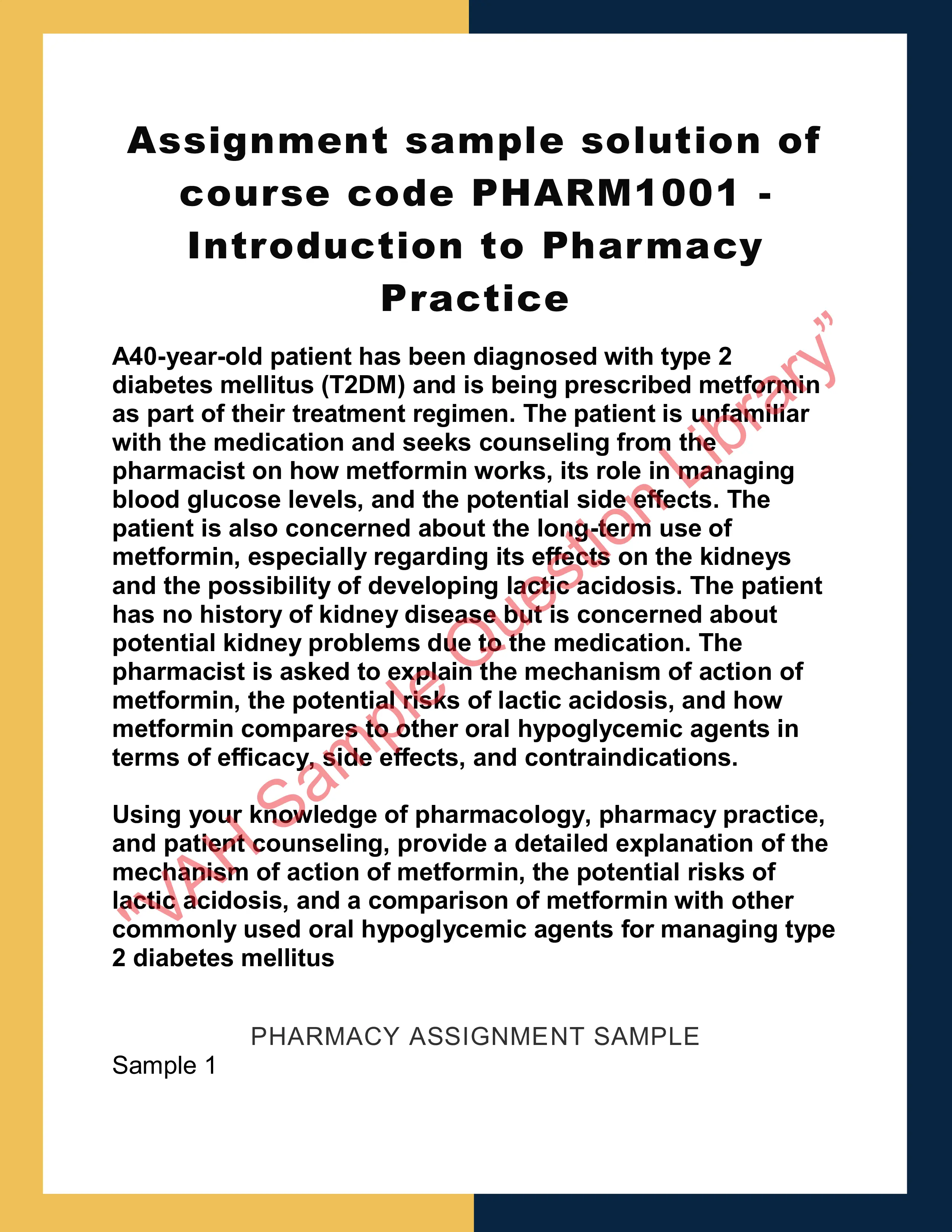 Assignment sample solution of course code PHARM1001 - Introduction to Pharmacy Practice 0