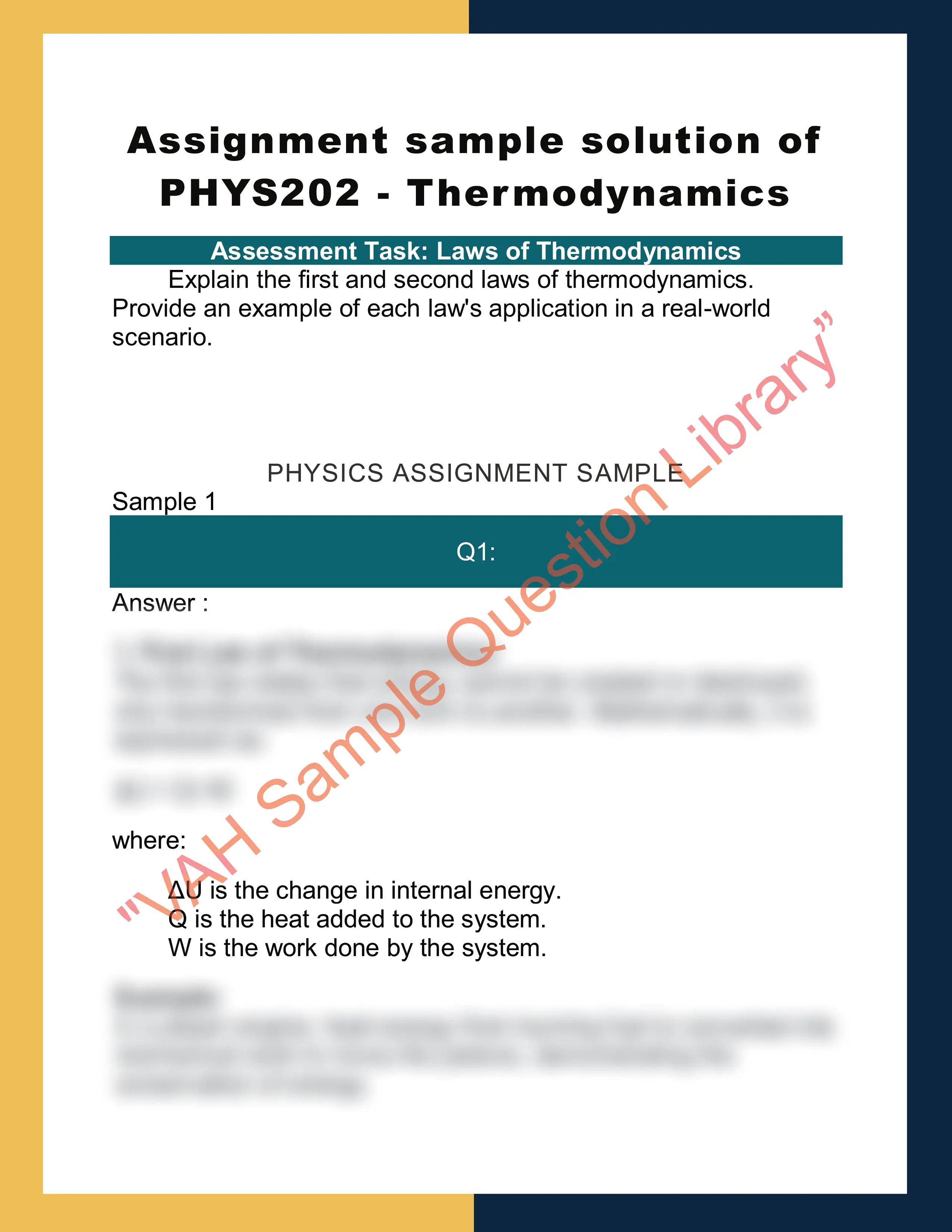 Assignment sample solution of PHYS202 - Thermodynamics 0