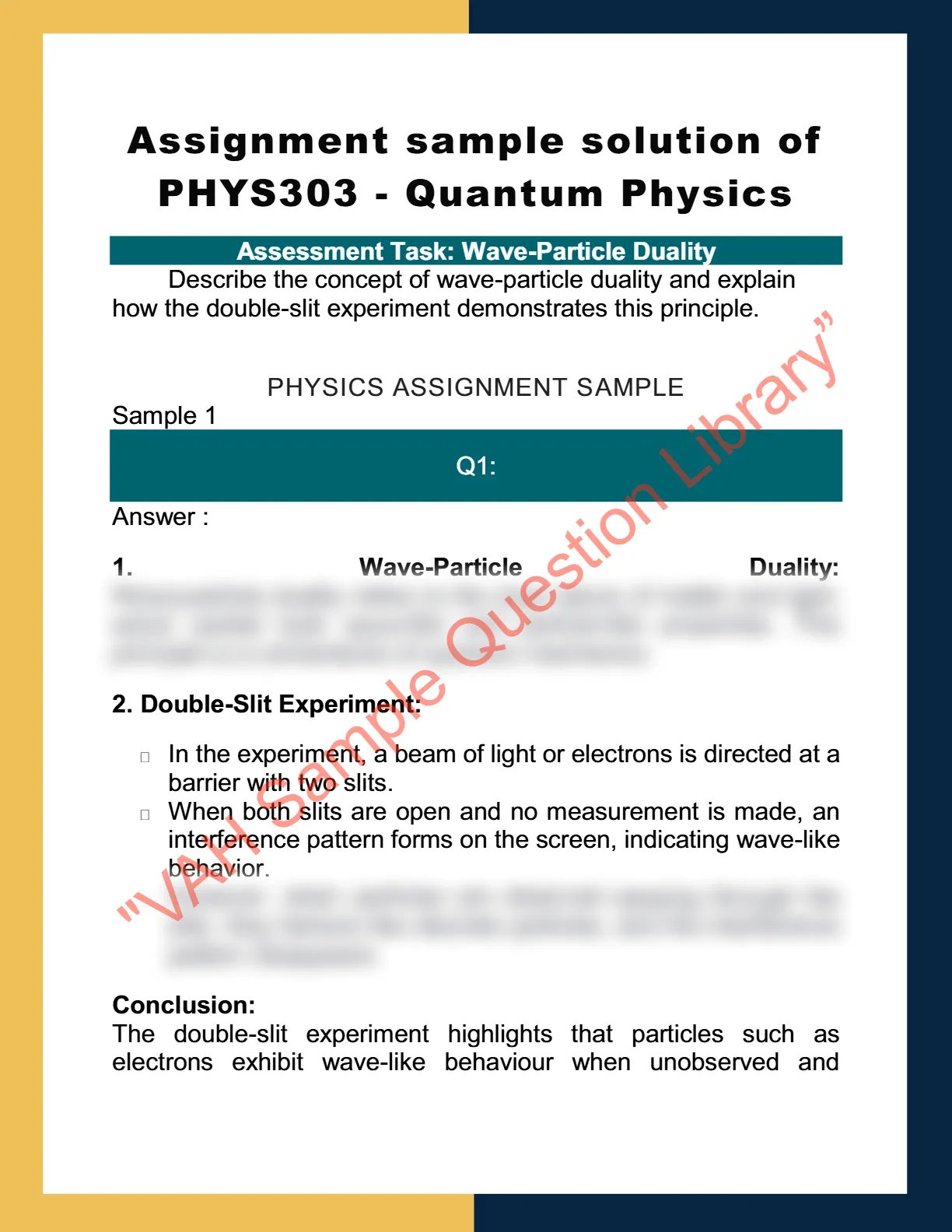 Assignment sample solution of PHYS303 - Quantum Physics 0