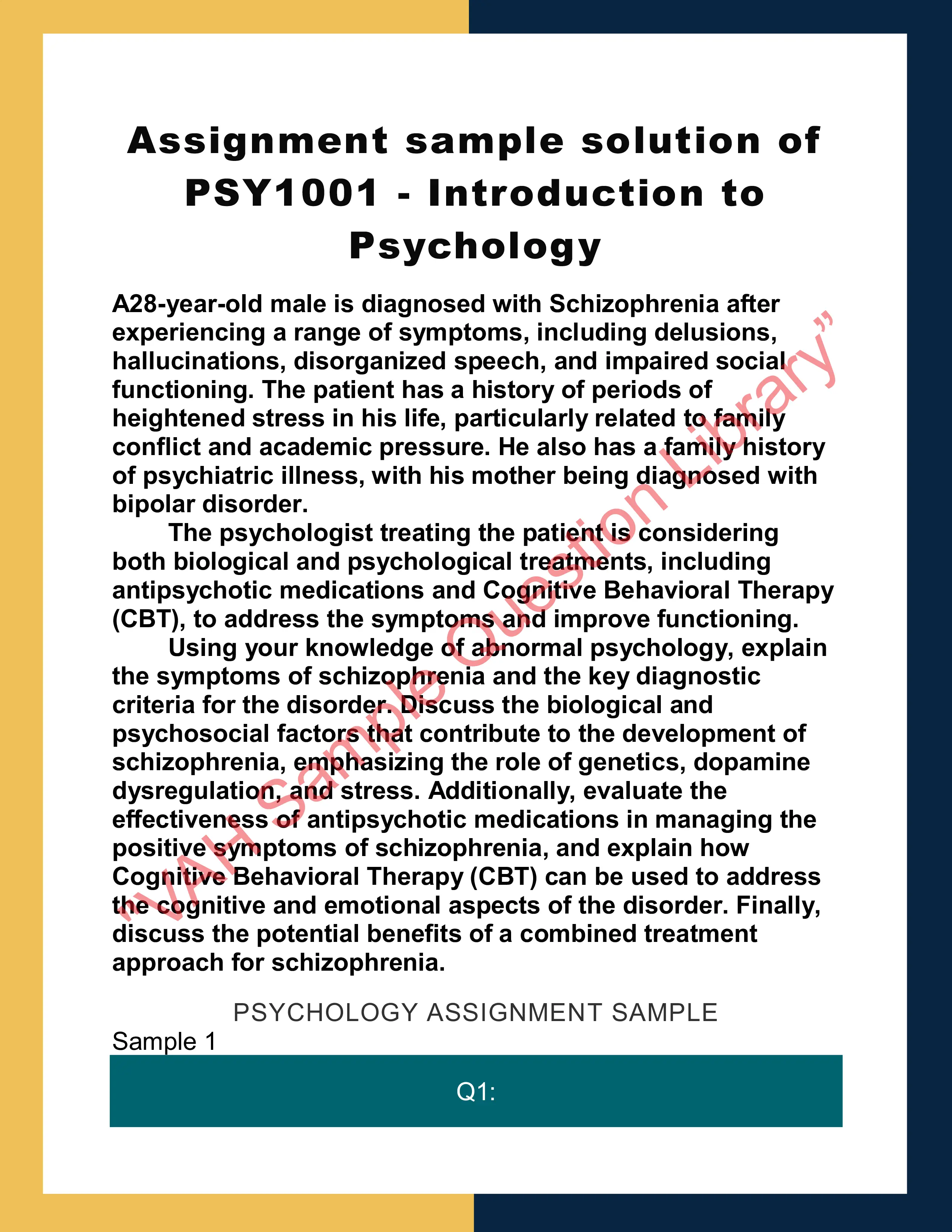 Assignment sample solution of PSY1001  - Introduction to Psychology 0