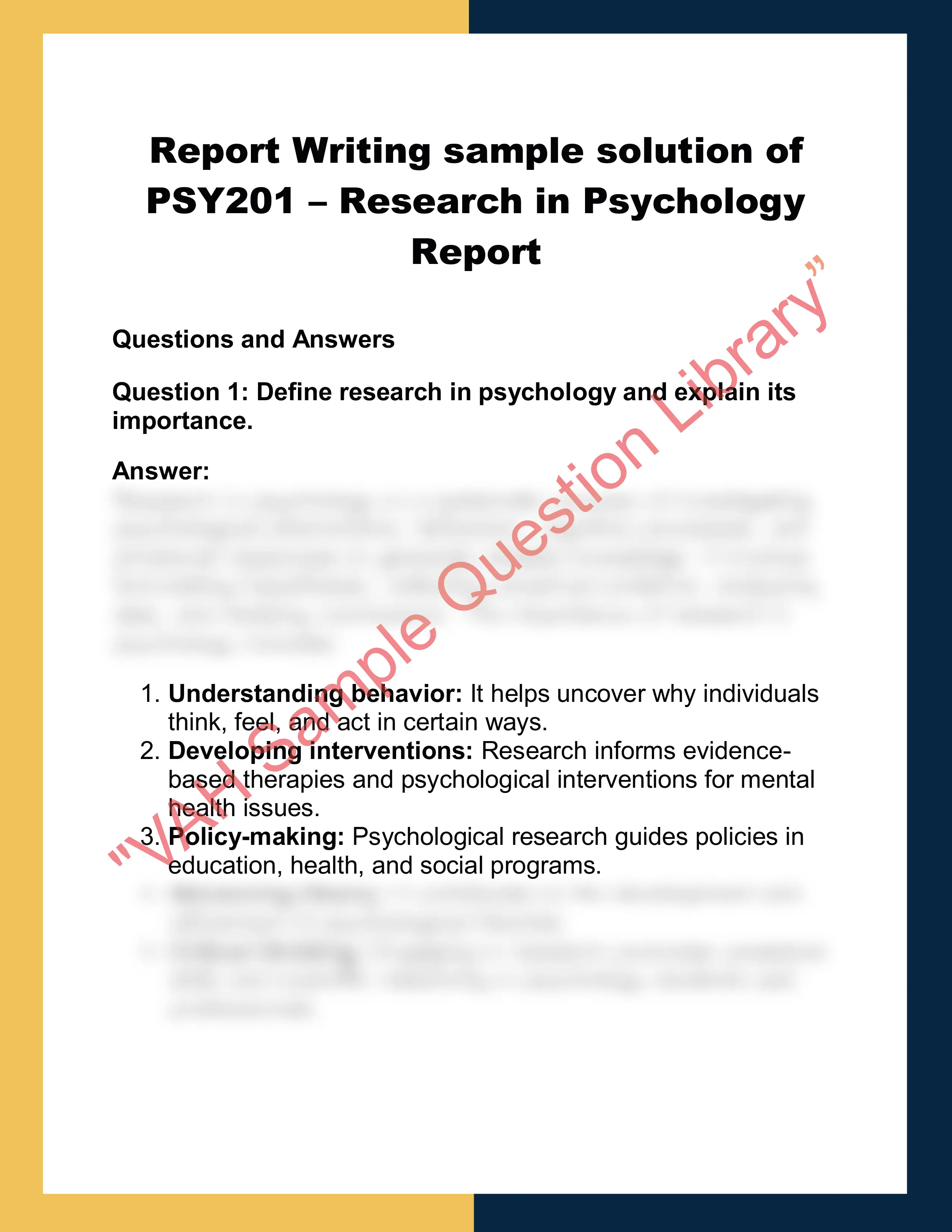 PSY201 – Research in Psychology  Report 0