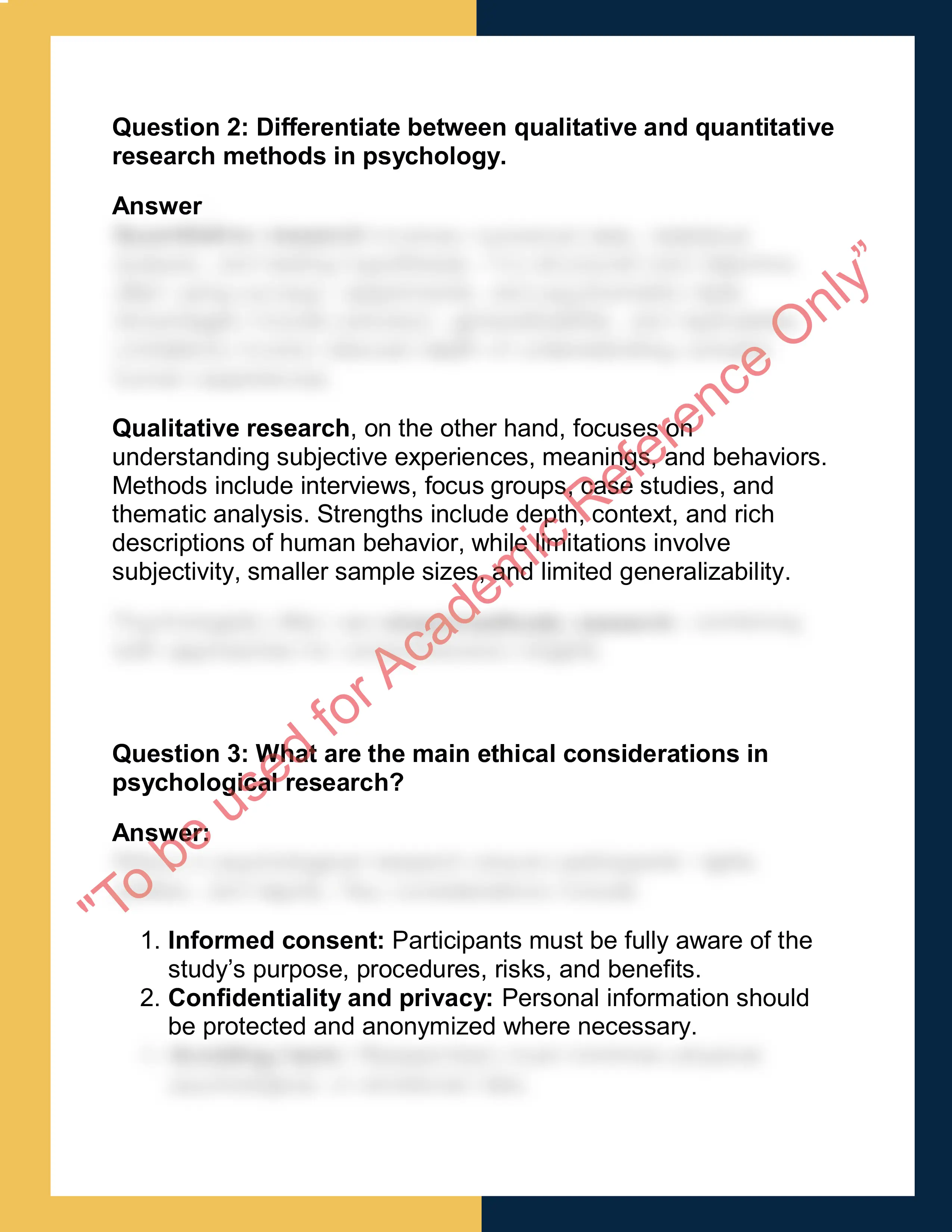 PSY201 – Research in Psychology  Report 1