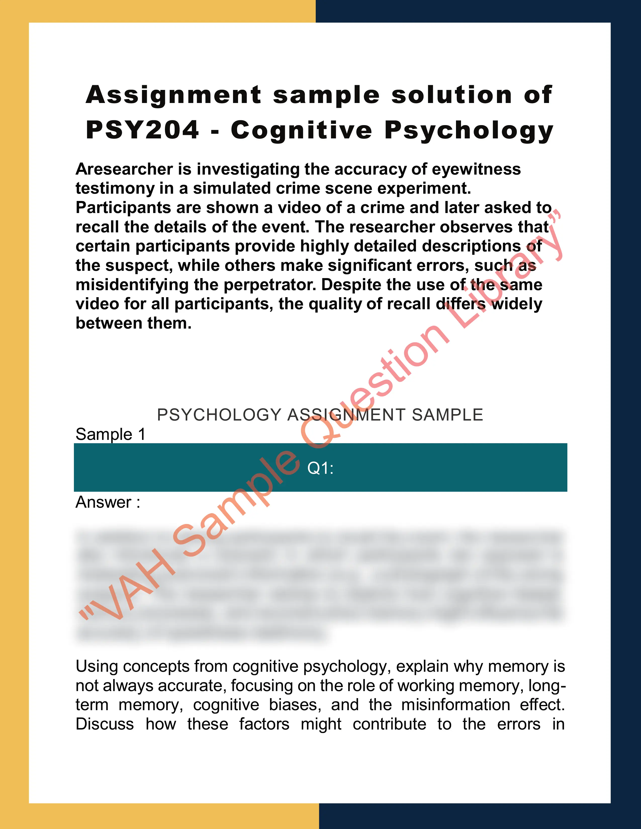 Assignment sample solution of PSY204 - Cognitive Psychology 0