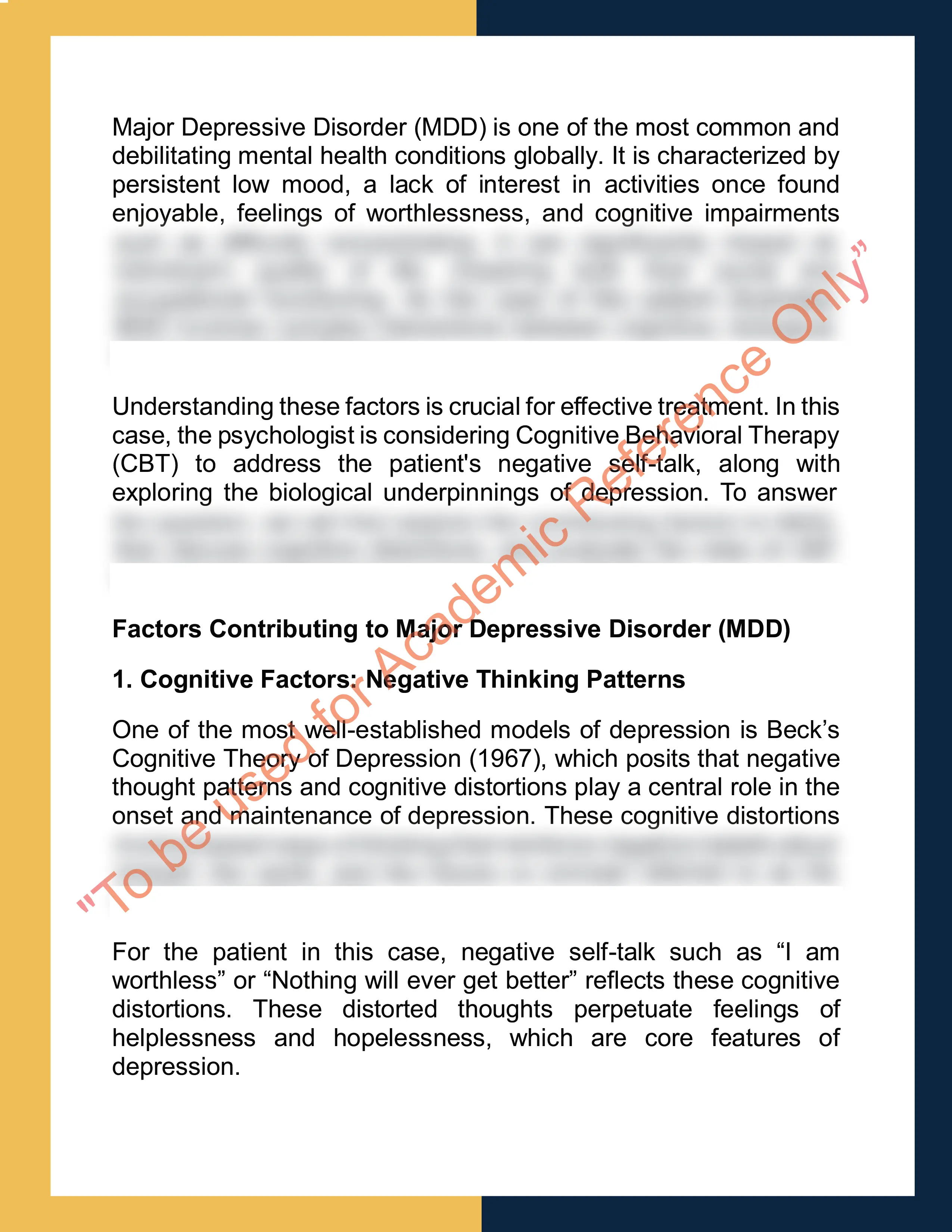 Assignment sample solution of PSY308 - Abnormal Psychology 1